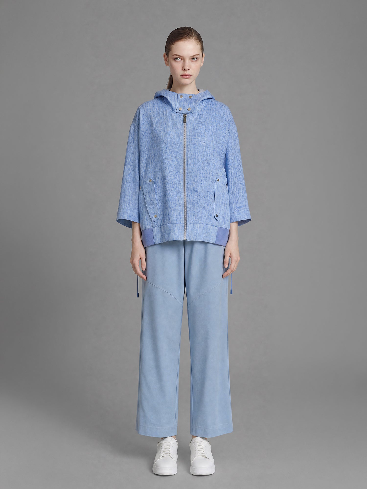 ICE BLUE/LAKE GREEN LINEN CASUAL LONGLINE JACKET