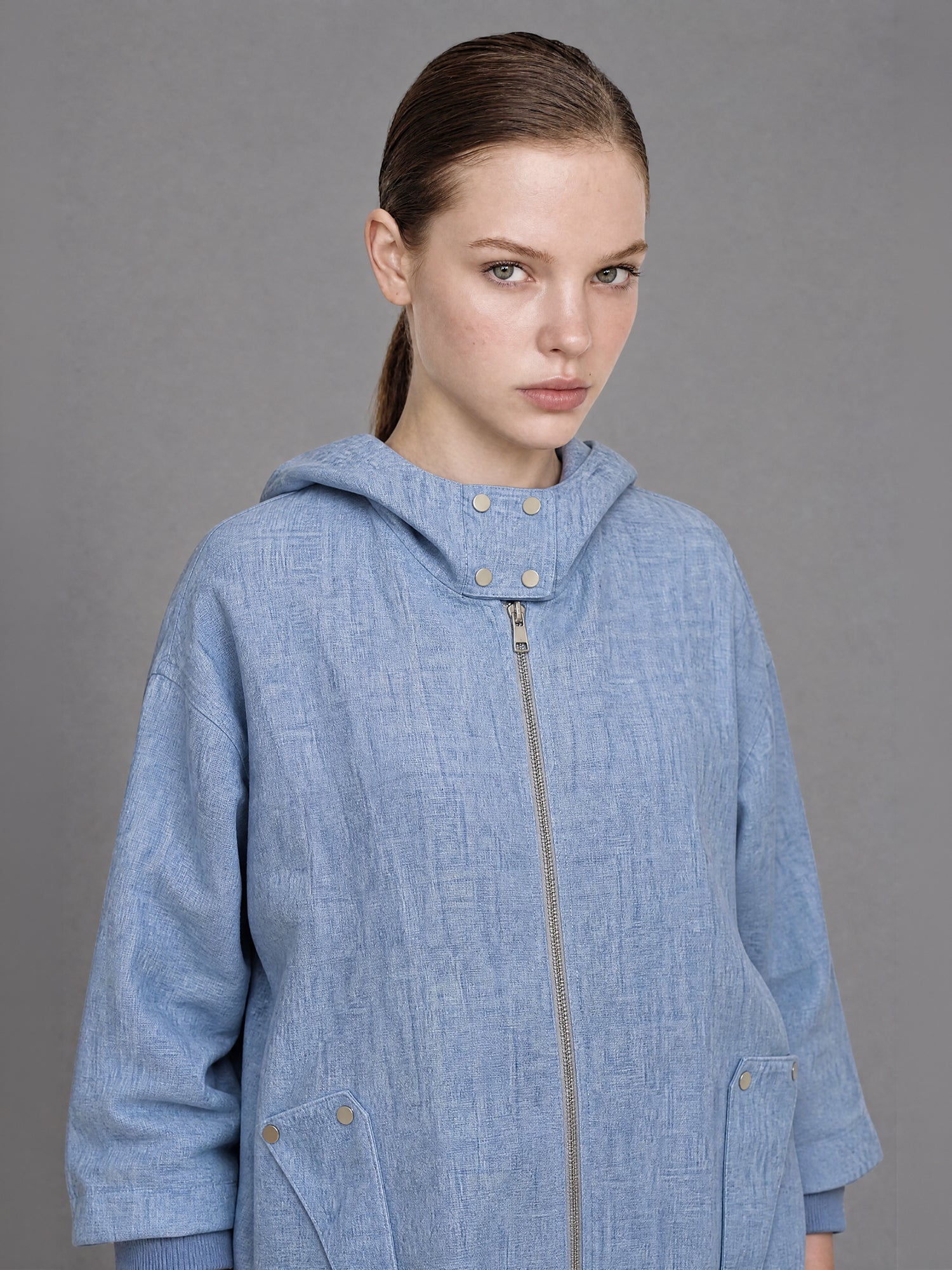 ICE BLUE/LAKE GREEN LINEN CASUAL LONGLINE JACKET