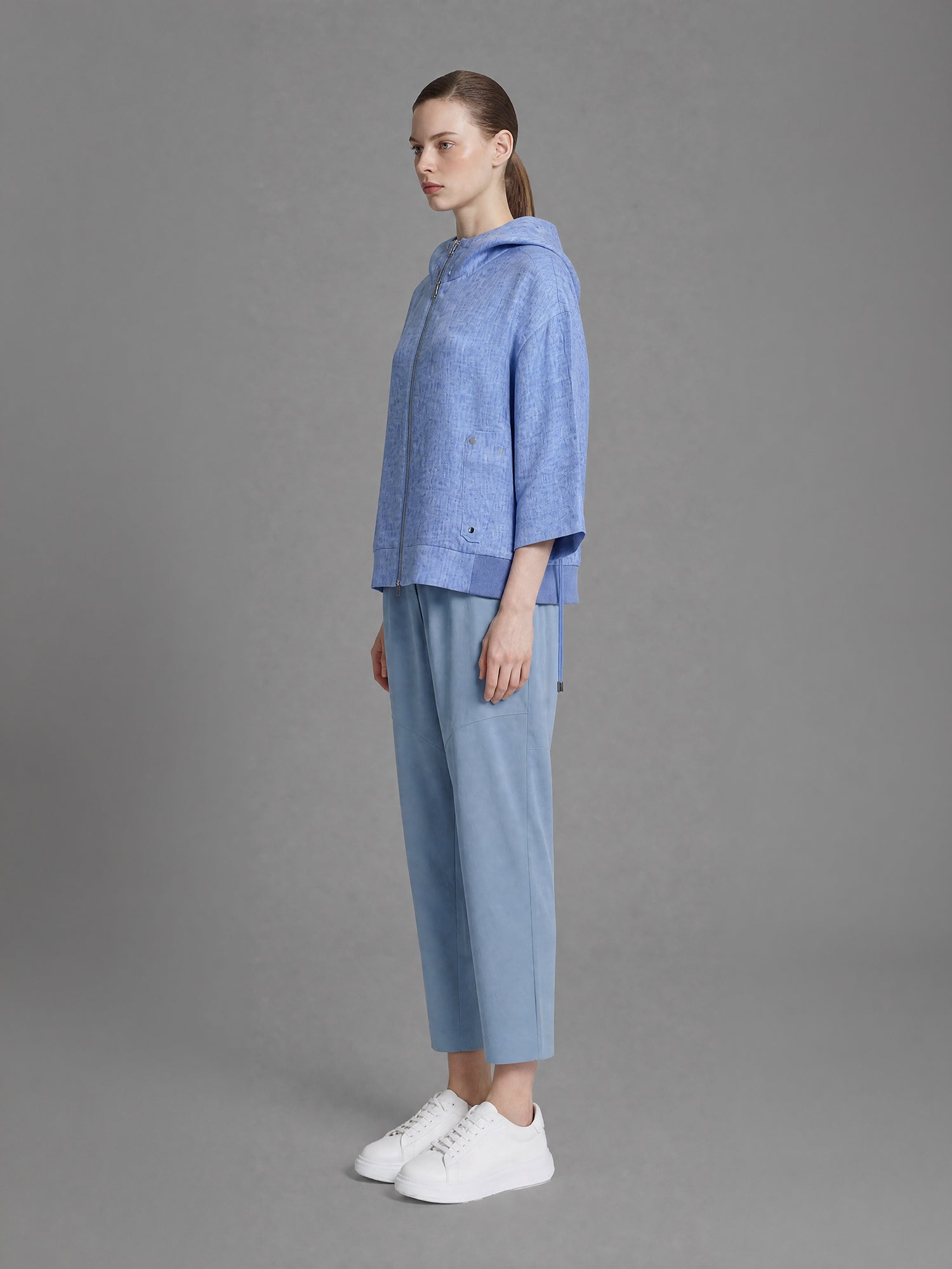 ICE BLUE/LAKE GREEN LINEN CASUAL LONGLINE JACKET