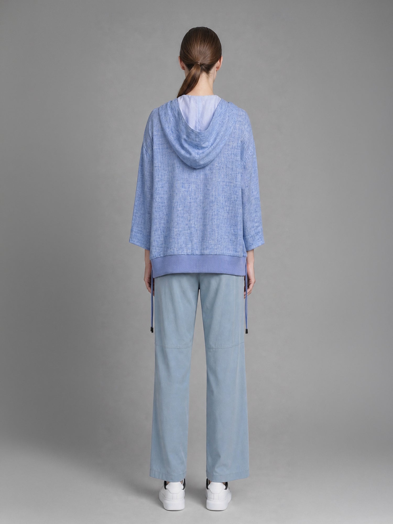 ICE BLUE/LAKE GREEN LINEN CASUAL LONGLINE JACKET