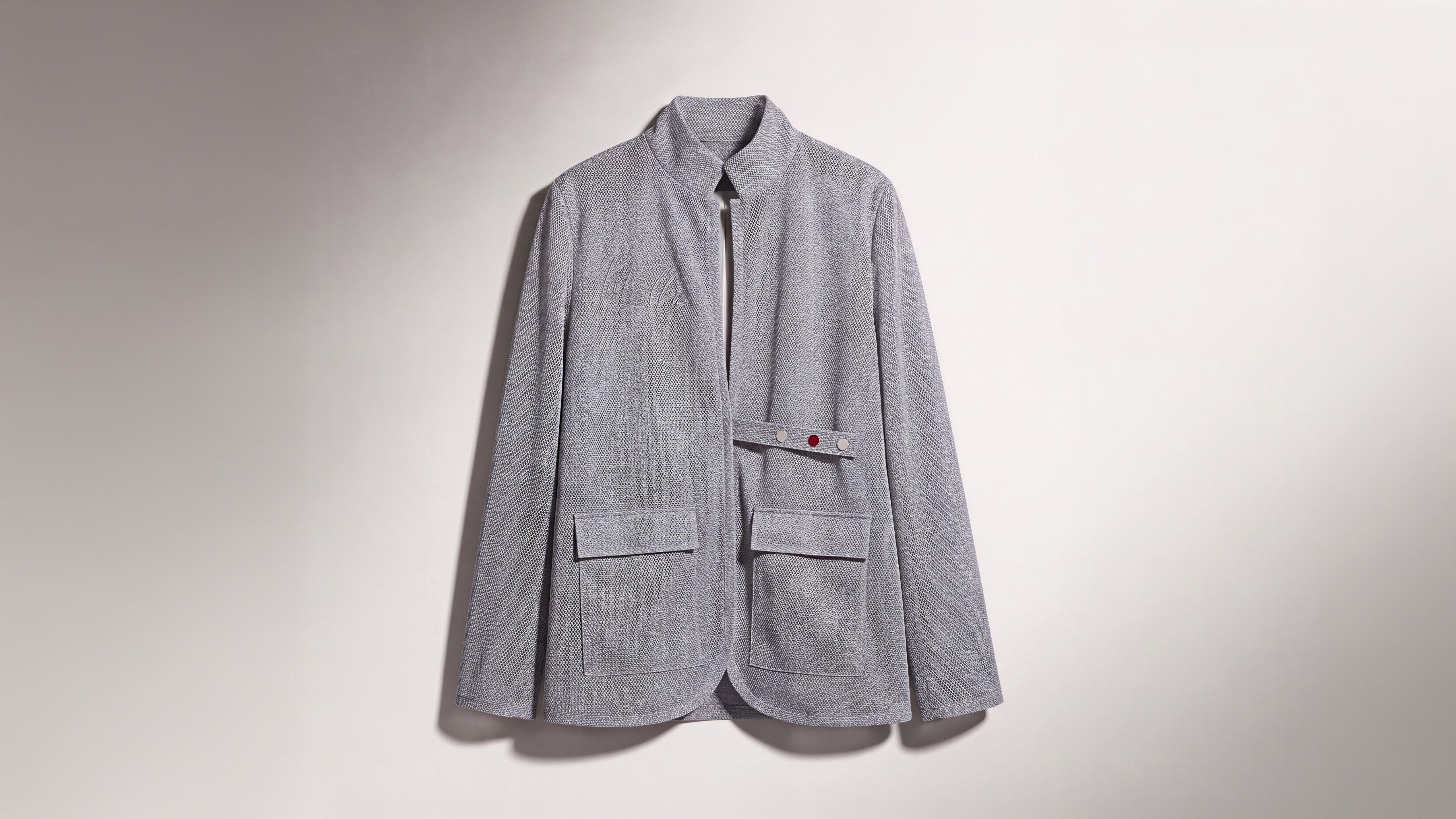 COOL MIST GREY / DEEP CHOCOLATE BROWN MESH BLAZER