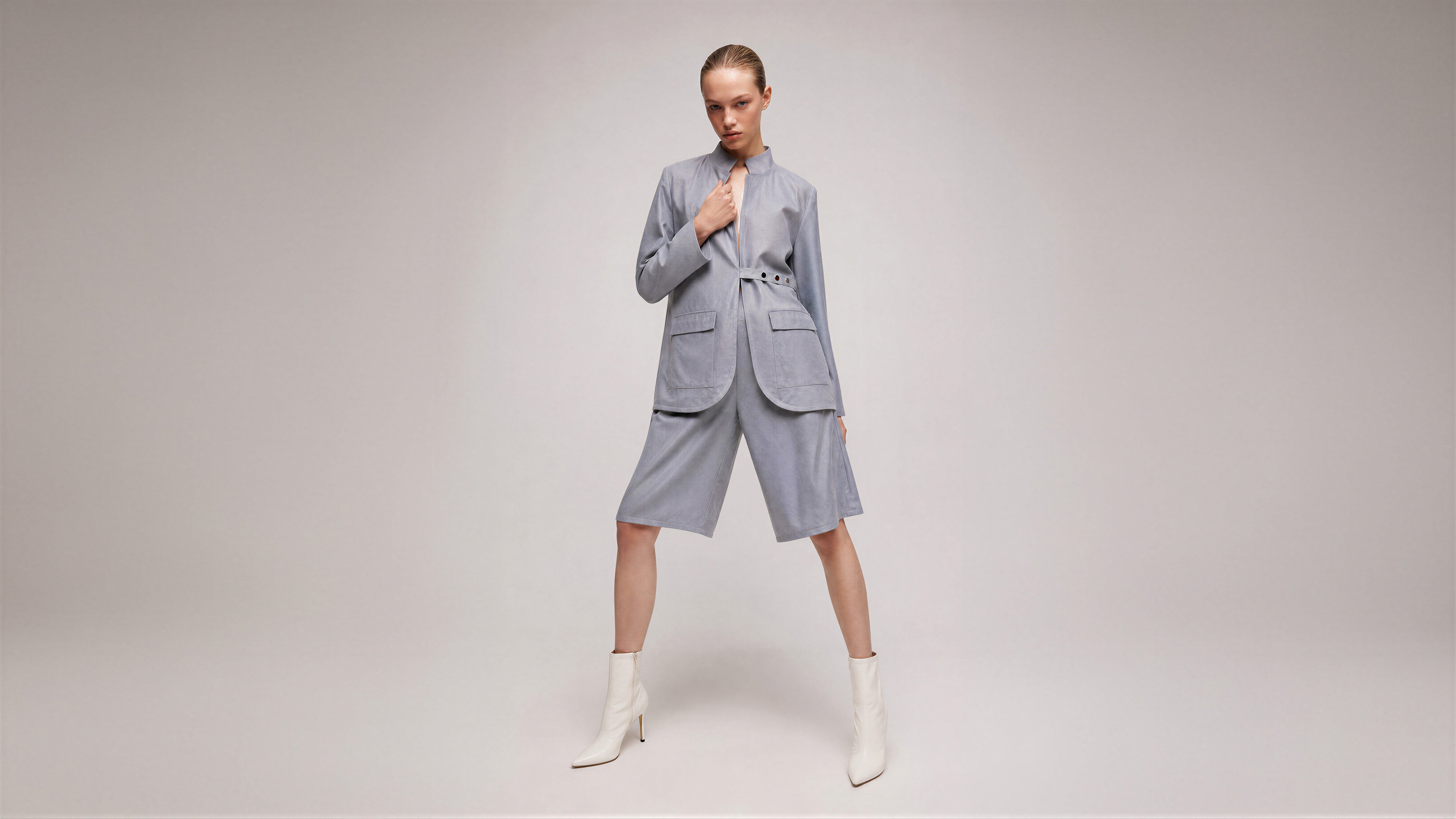 COOL MIST GREY / DEEP CHOCOLATE BROWN MESH BLAZER
