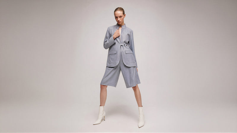 COOL MIST GREY / DEEP CHOCOLATE BROWN MESH BLAZER