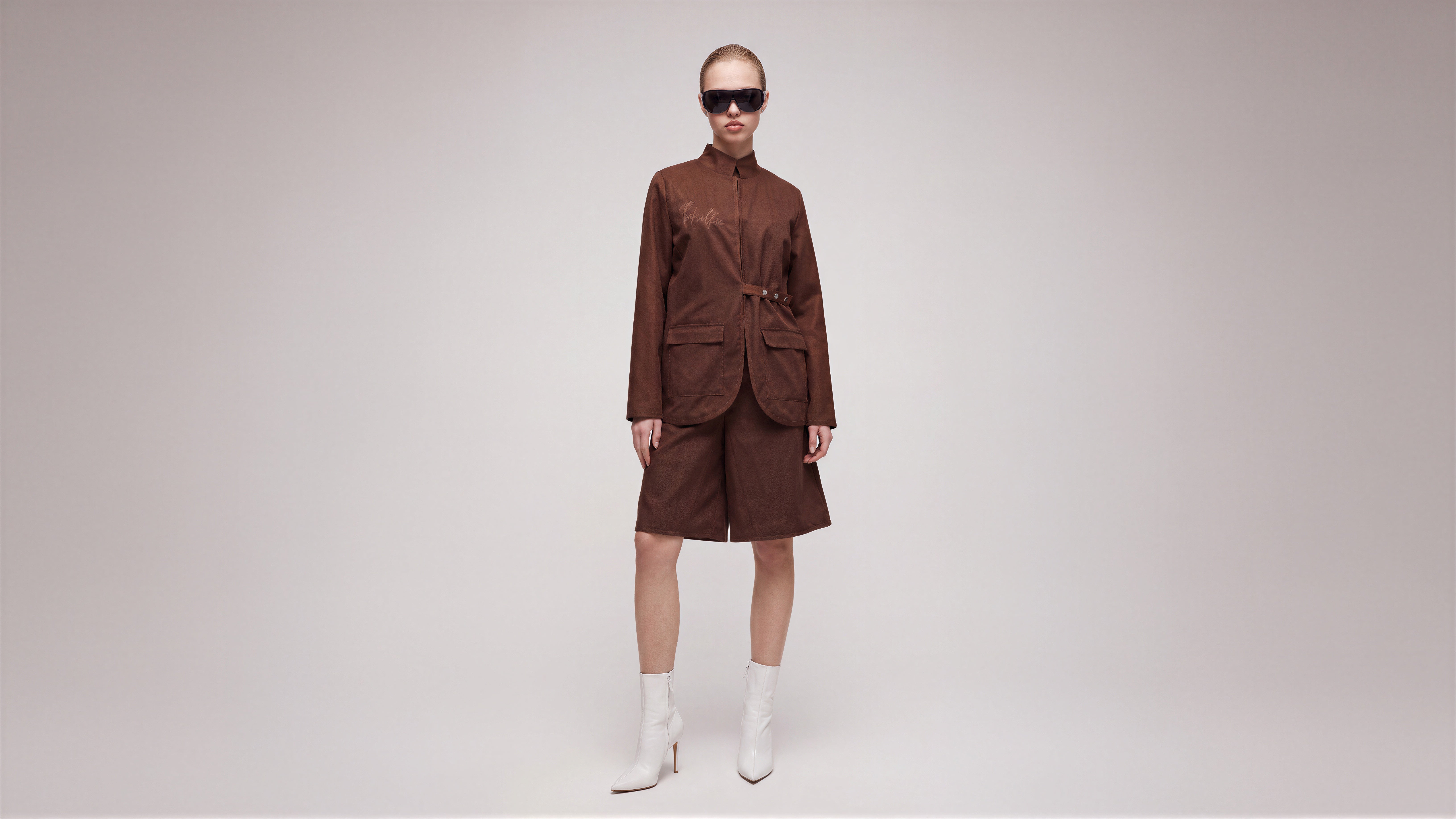 COOL MIST GREY / DEEP CHOCOLATE BROWN MESH BLAZER