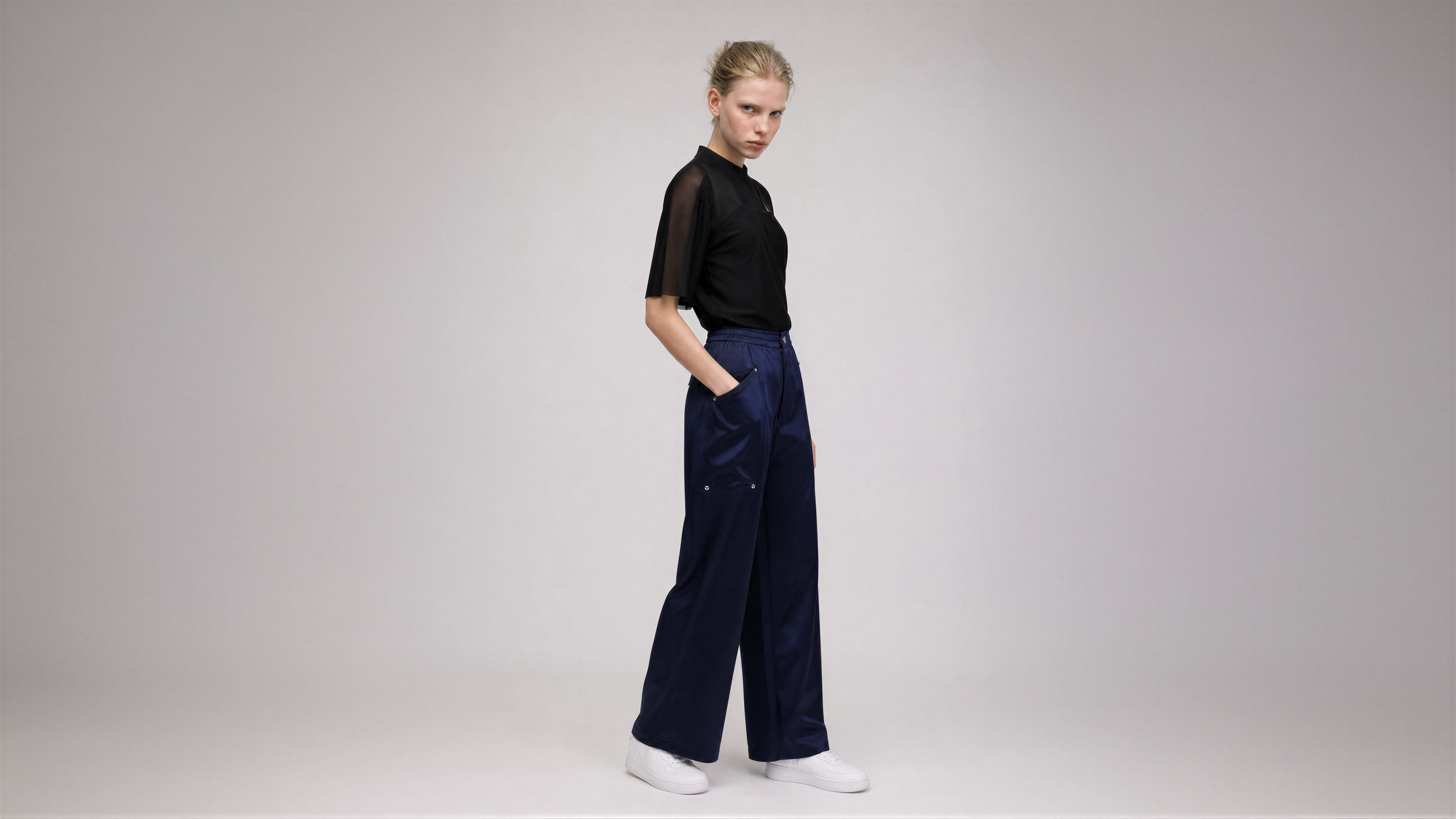 MIDNIGHT BLUE / COOL ROCK GREY TWILL CASUAL PANTS