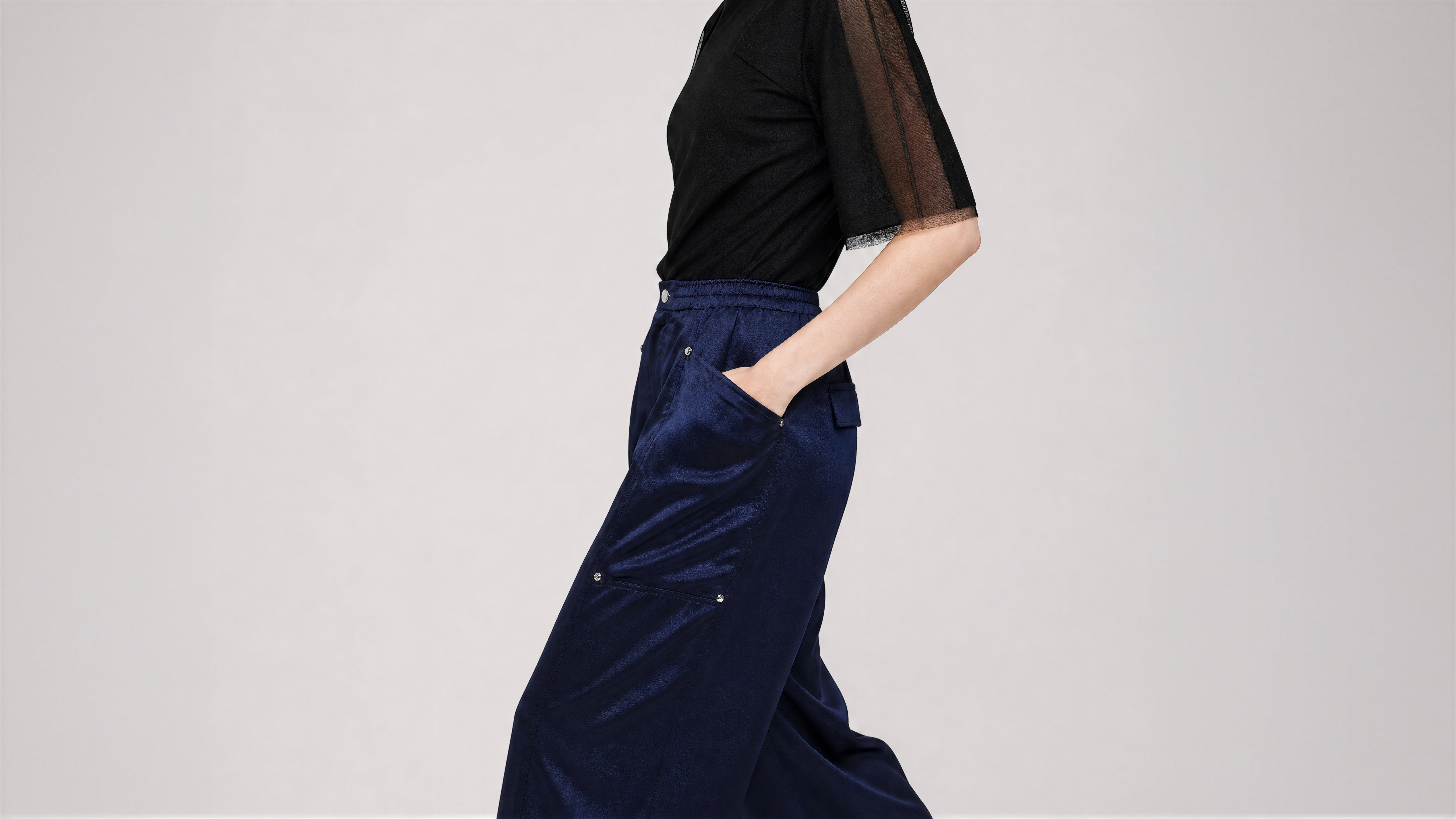 MIDNIGHT BLUE / COOL ROCK GREY TWILL CASUAL PANTS