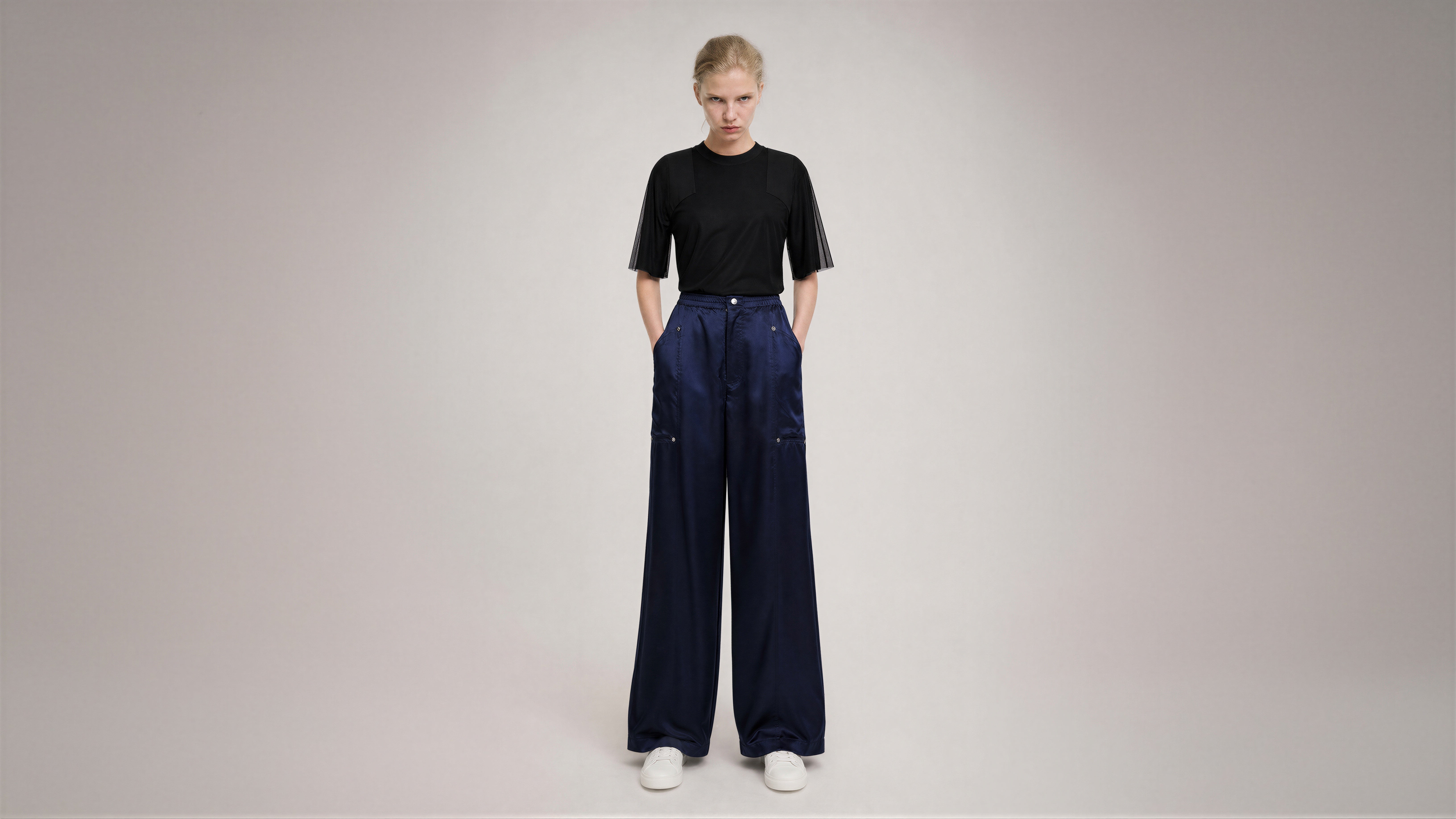 MIDNIGHT BLUE / COOL ROCK GREY TWILL CASUAL PANTS