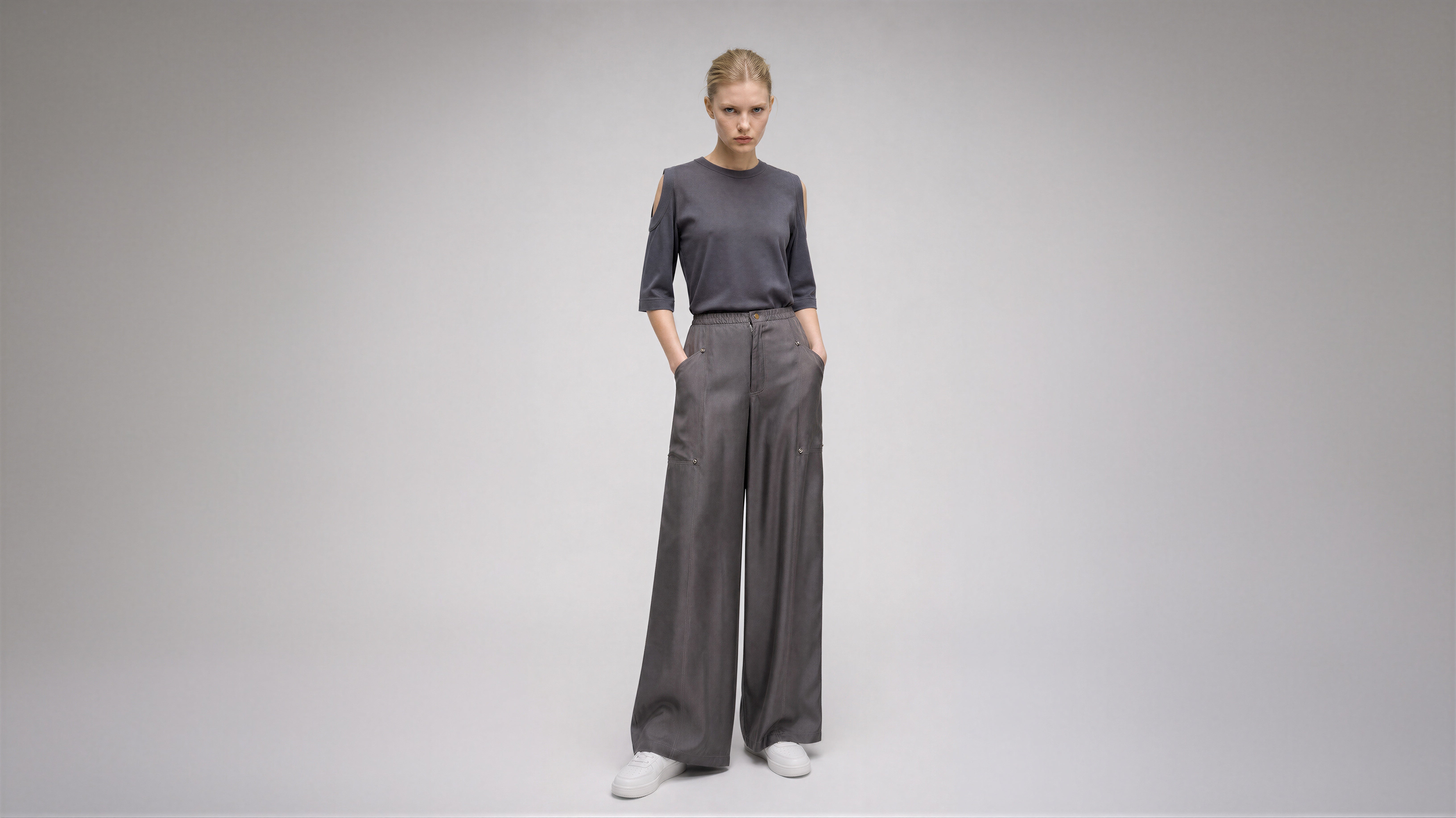 MIDNIGHT BLUE / COOL ROCK GREY TWILL CASUAL PANTS