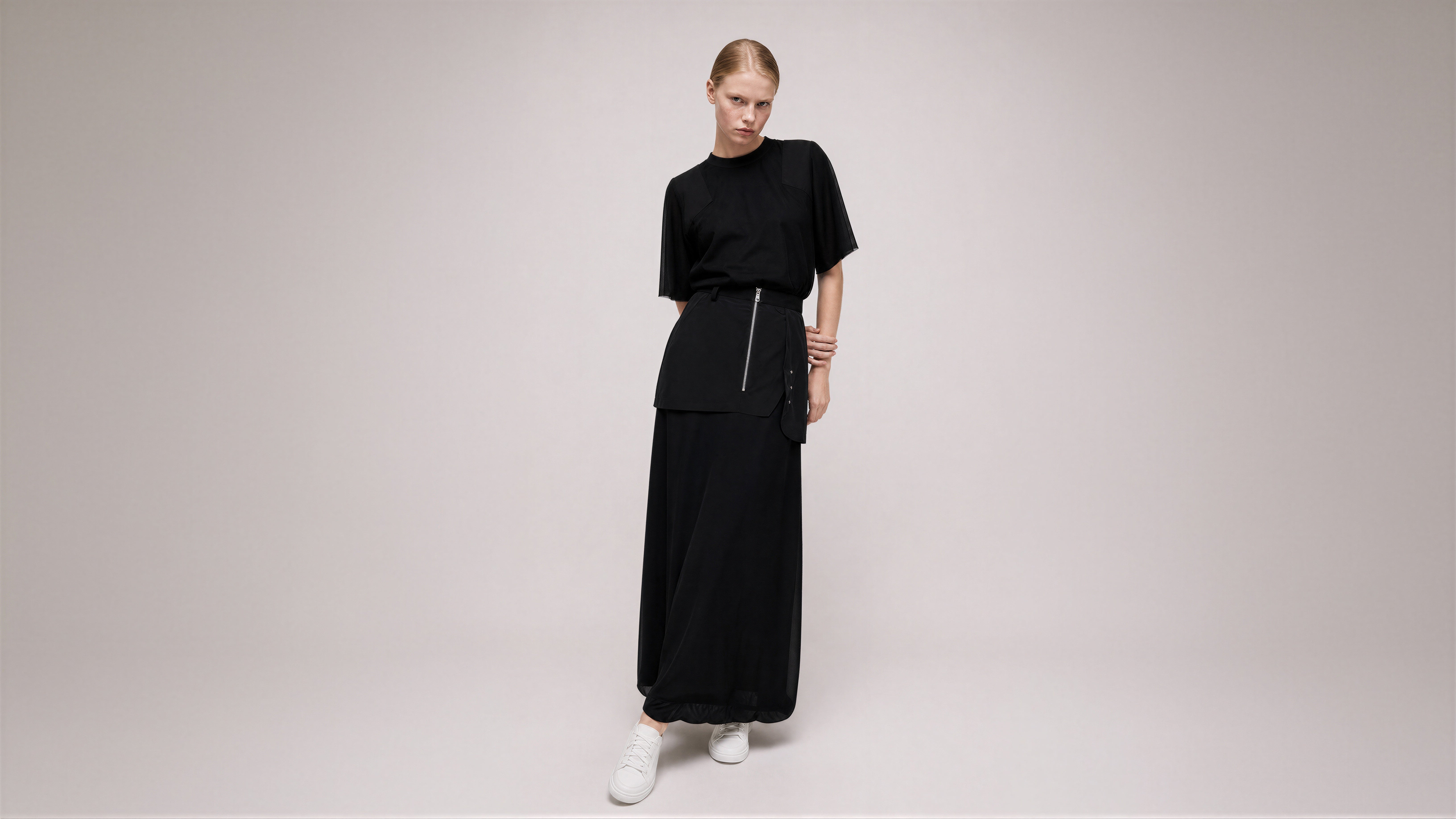 MISTY PINK / STARLIGHT BLACK CASUAL BUBBLE MAXI SKIRT