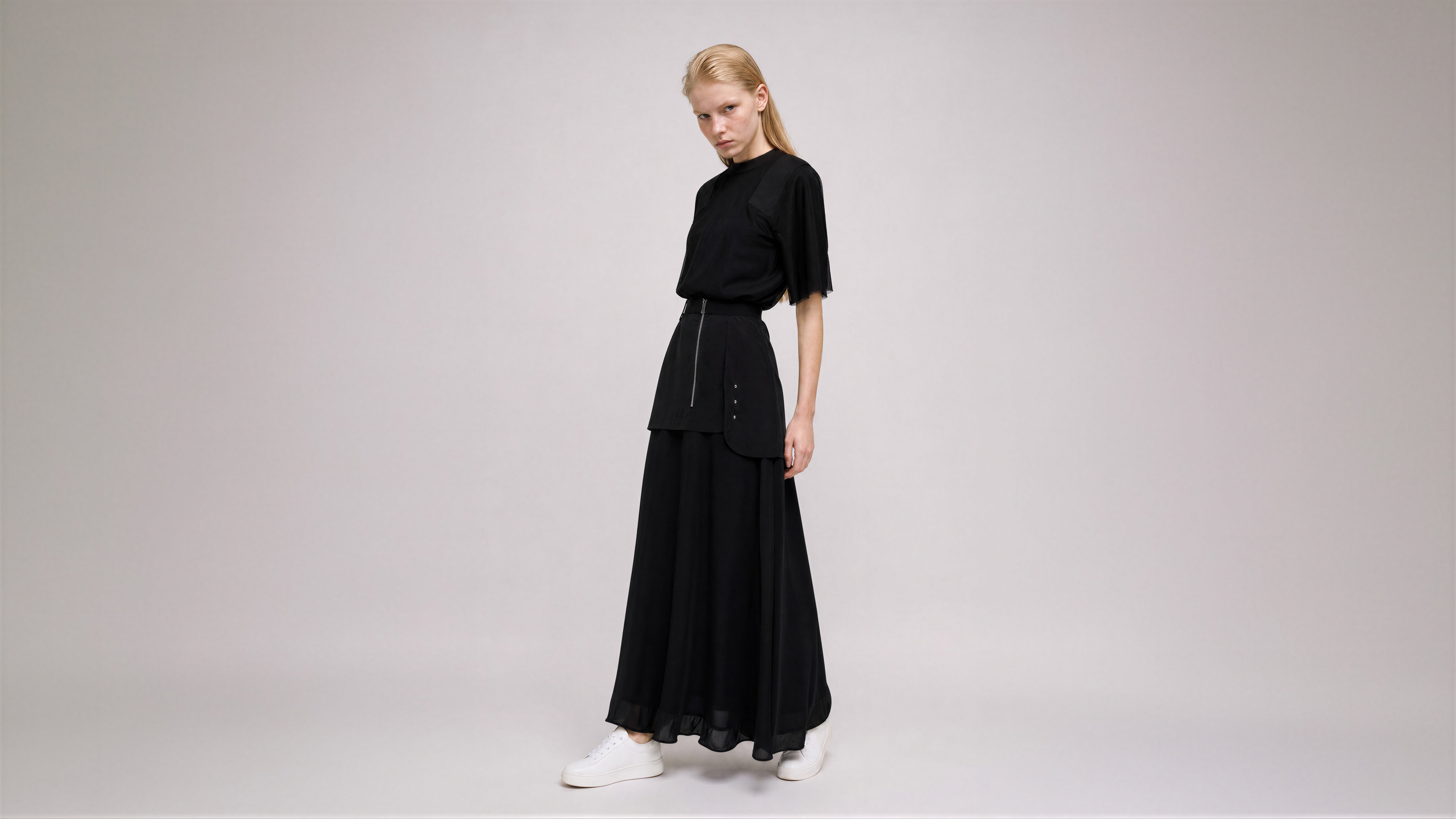 MISTY PINK / STARLIGHT BLACK CASUAL BUBBLE MAXI SKIRT