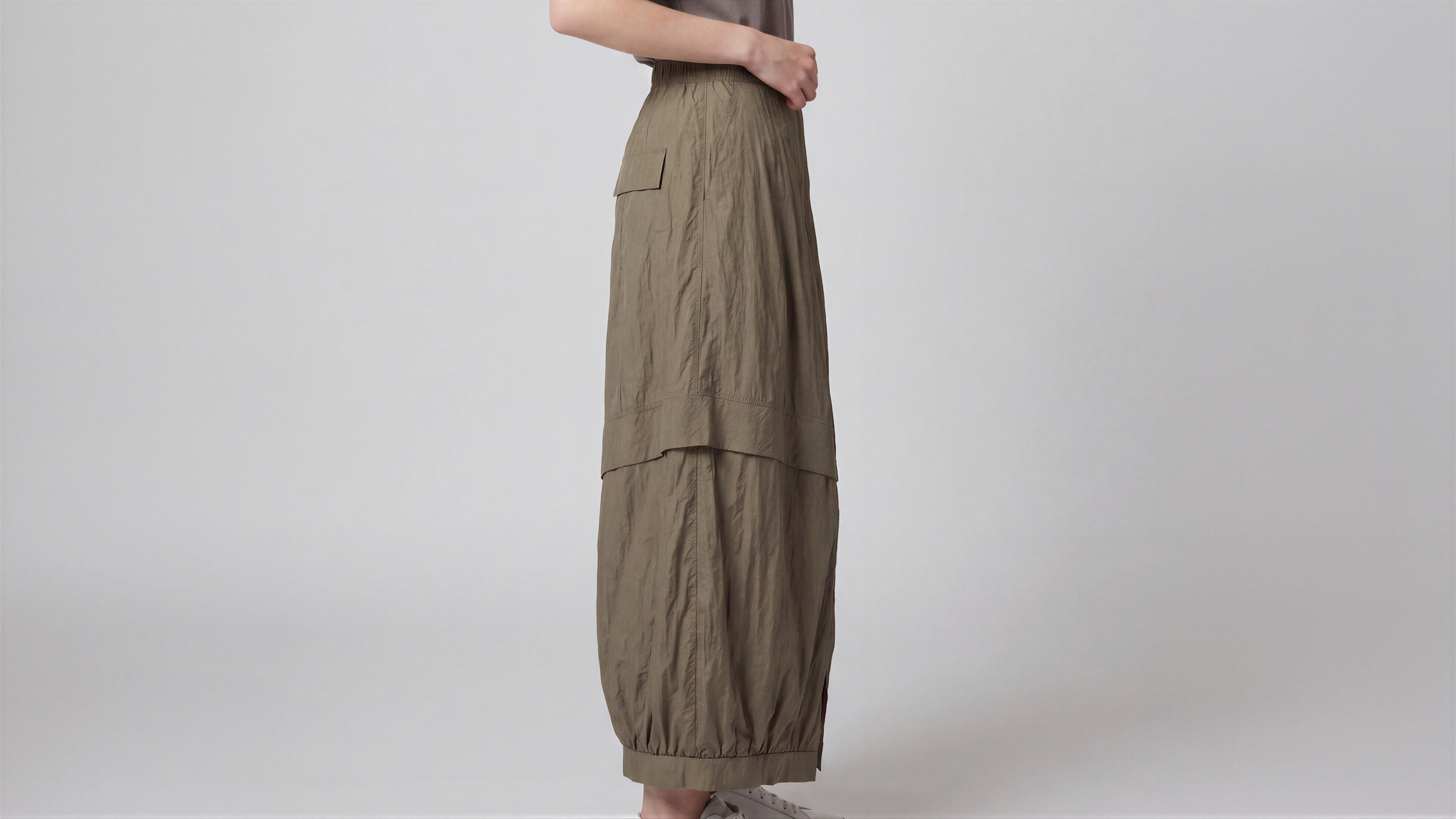 MIDNIGHT BLACK / COOL TAUPE FUTURISTIC OVERSIZED LONG TRENCH COAT SKIRT