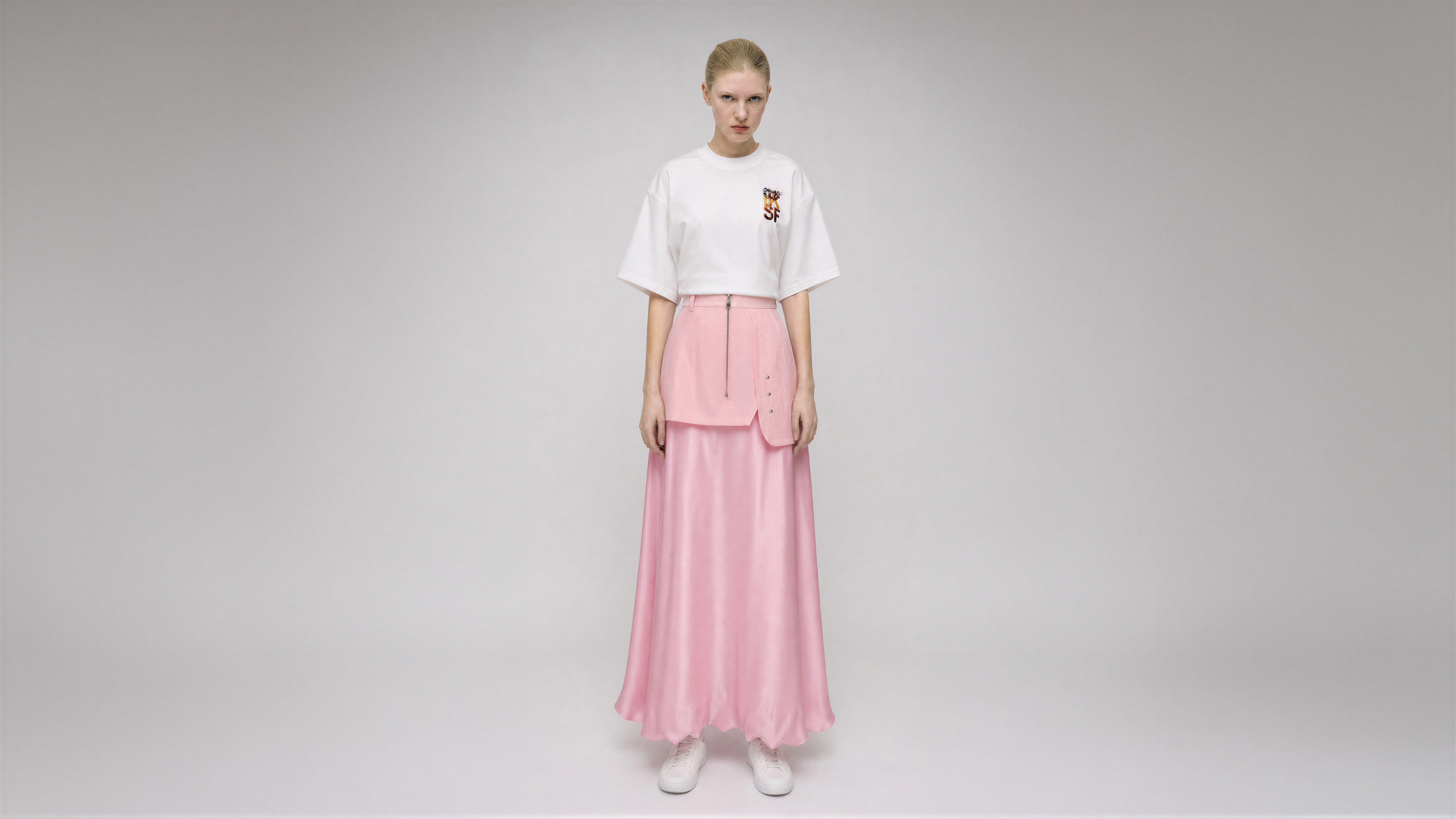MISTY PINK / STARLIGHT BLACK CASUAL BUBBLE MAXI SKIRT
