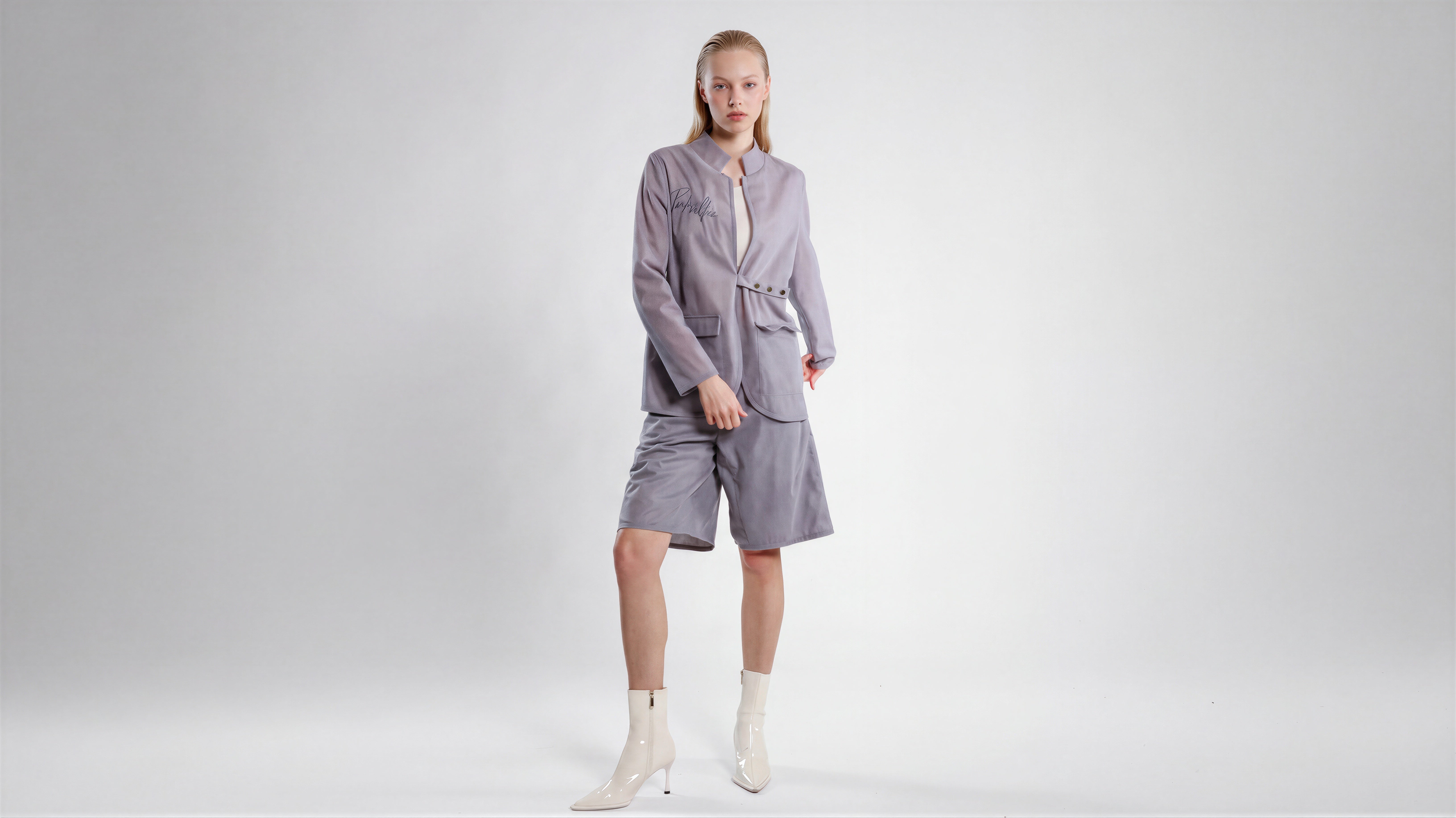 COOL MIST GREY / DEEP CHOCOLATE BROWN MESH BLAZER