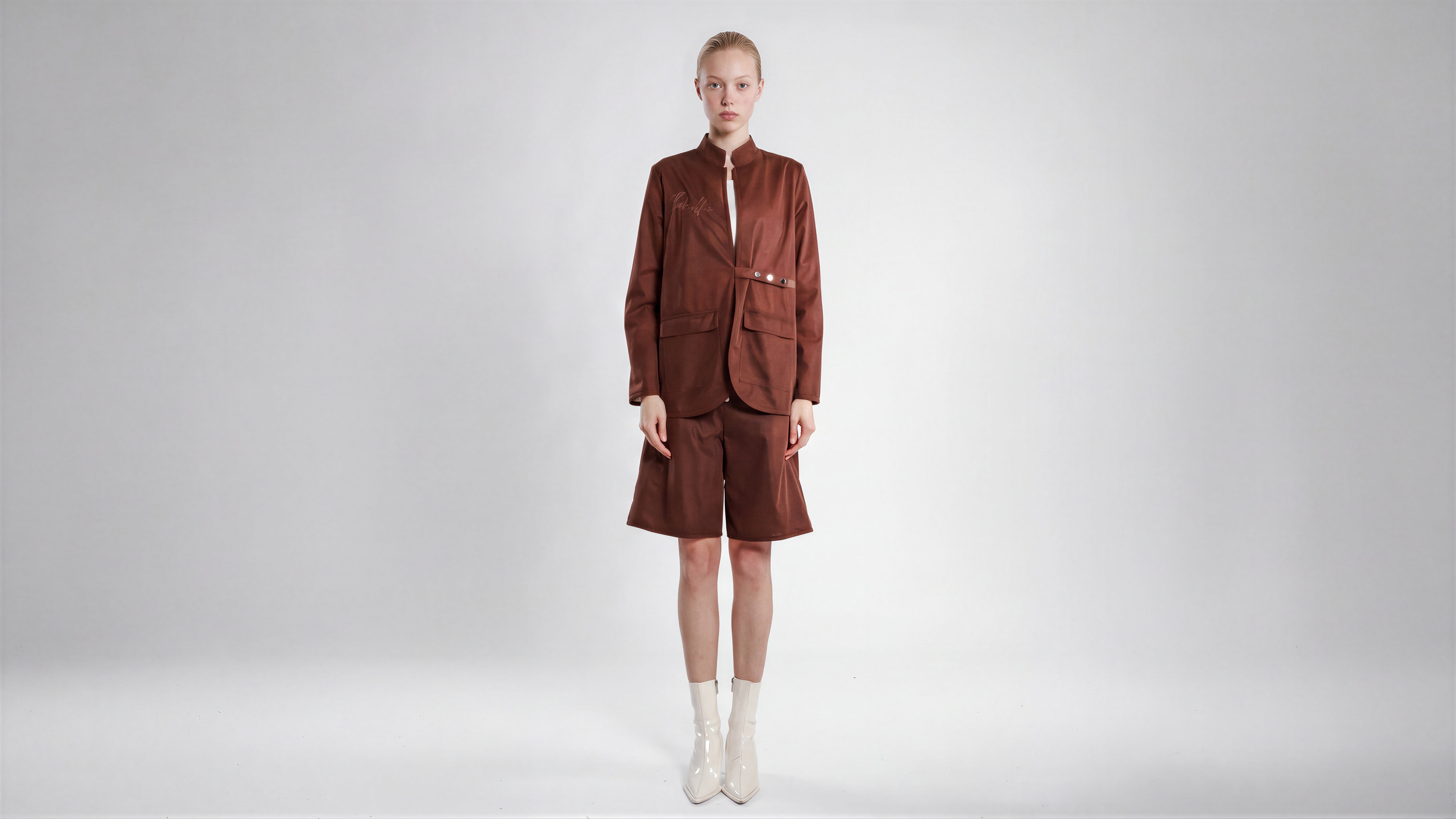 COOL MIST GREY / DEEP CHOCOLATE BROWN MESH BLAZER
