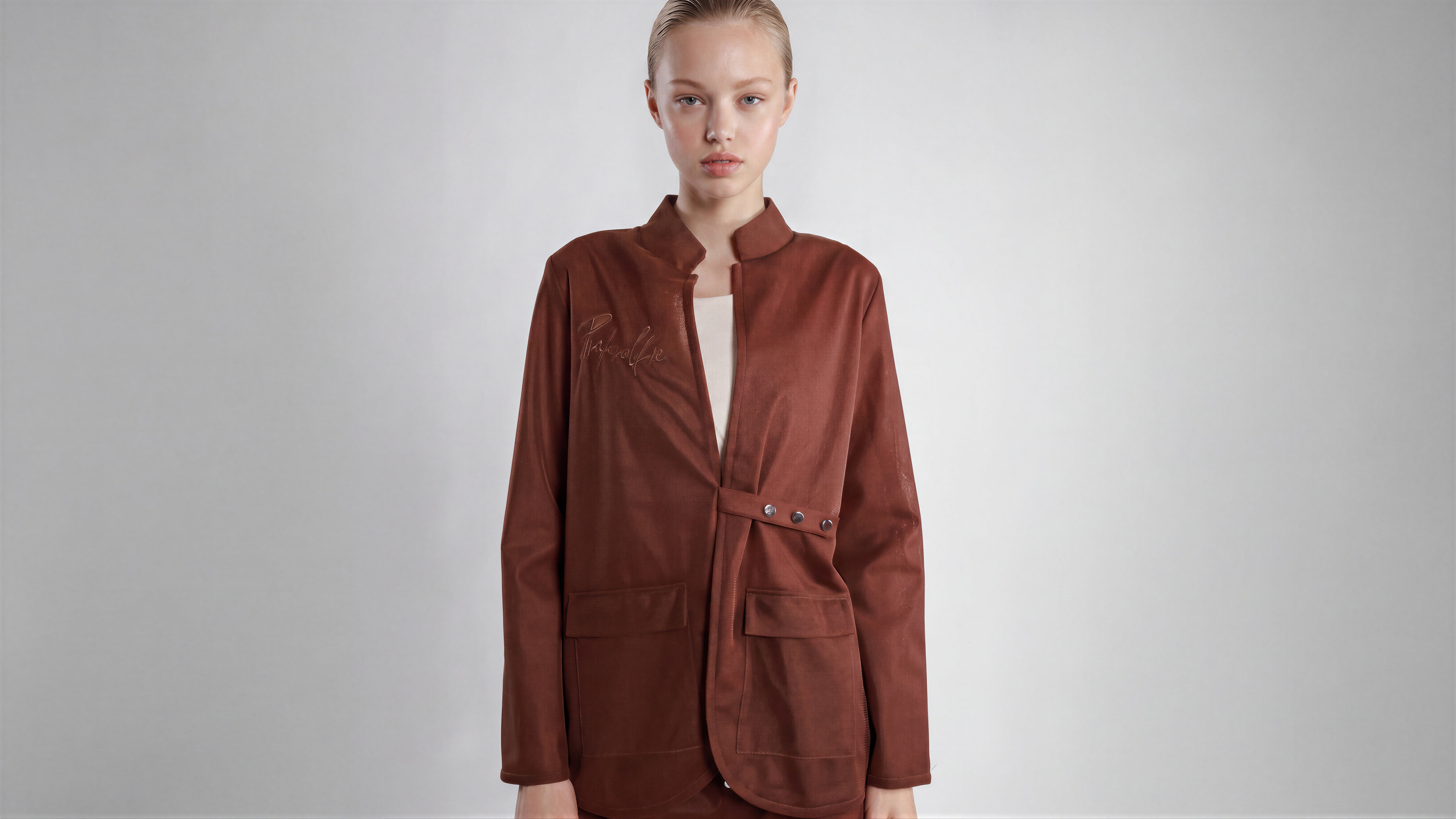 COOL MIST GREY / DEEP CHOCOLATE BROWN MESH BLAZER