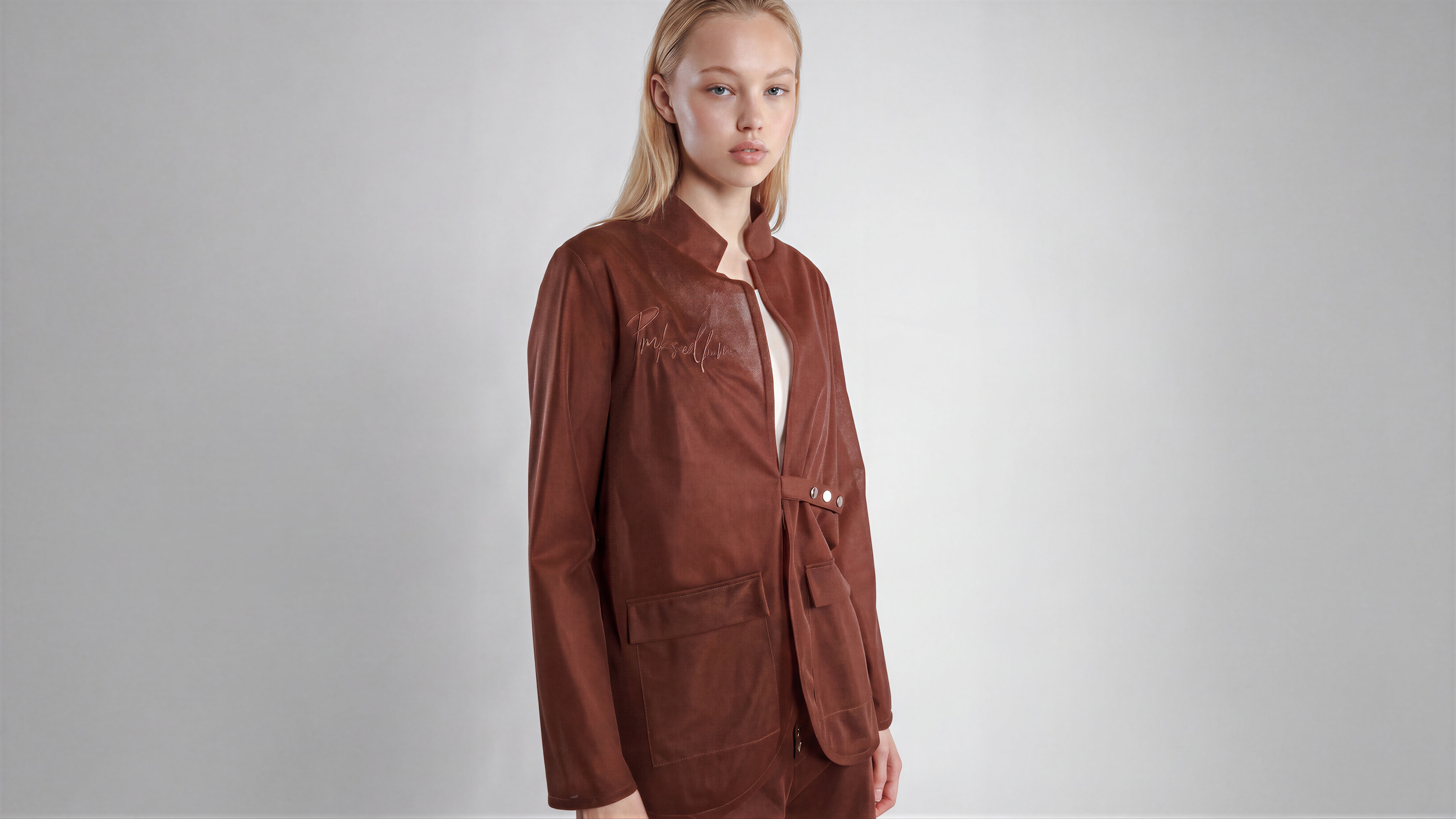 COOL MIST GREY / DEEP CHOCOLATE BROWN MESH BLAZER