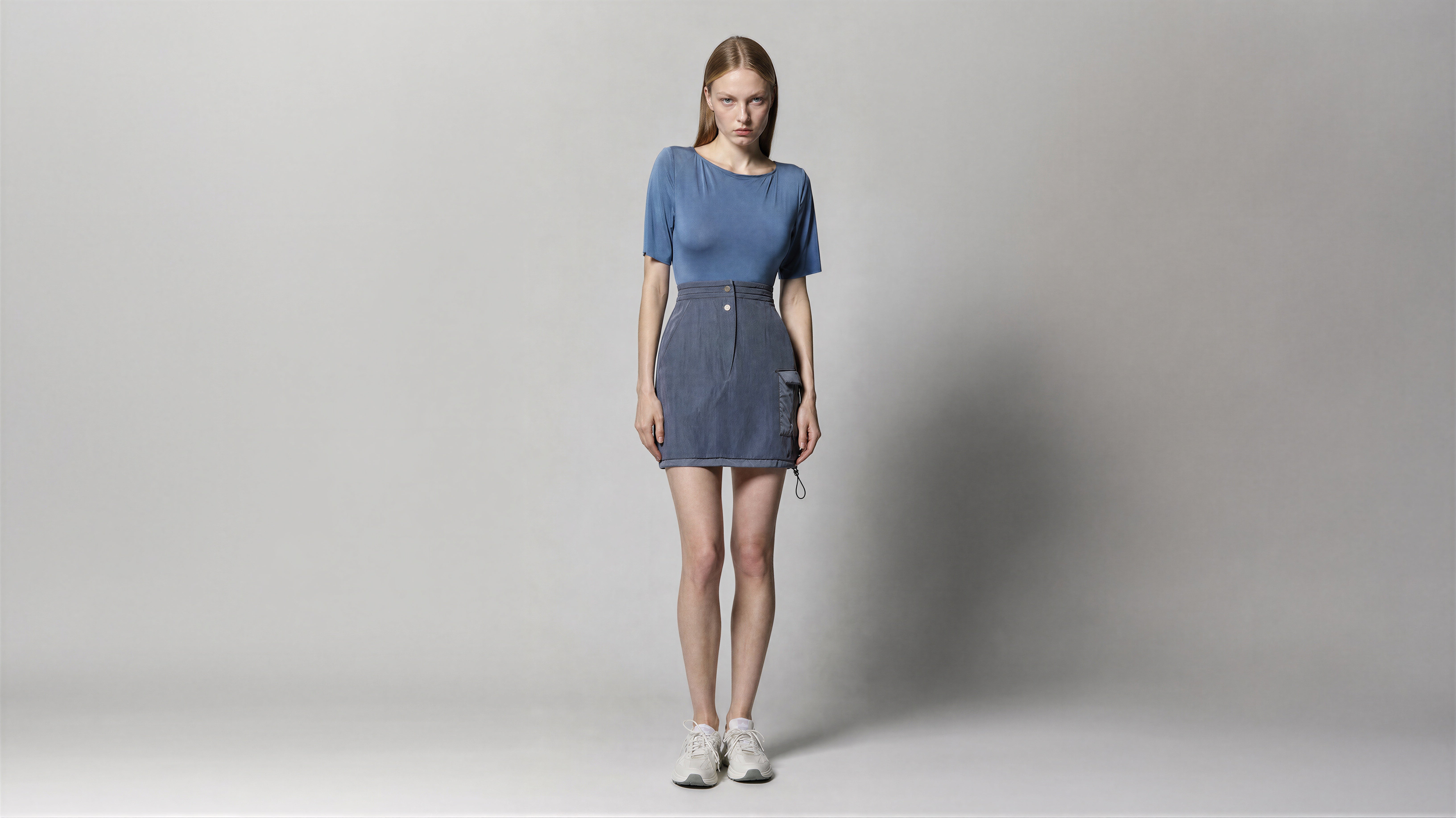 QUIET BLUE / MIDNIGHT PURPLE FUTURISTIC LINEN MINI SKIRT