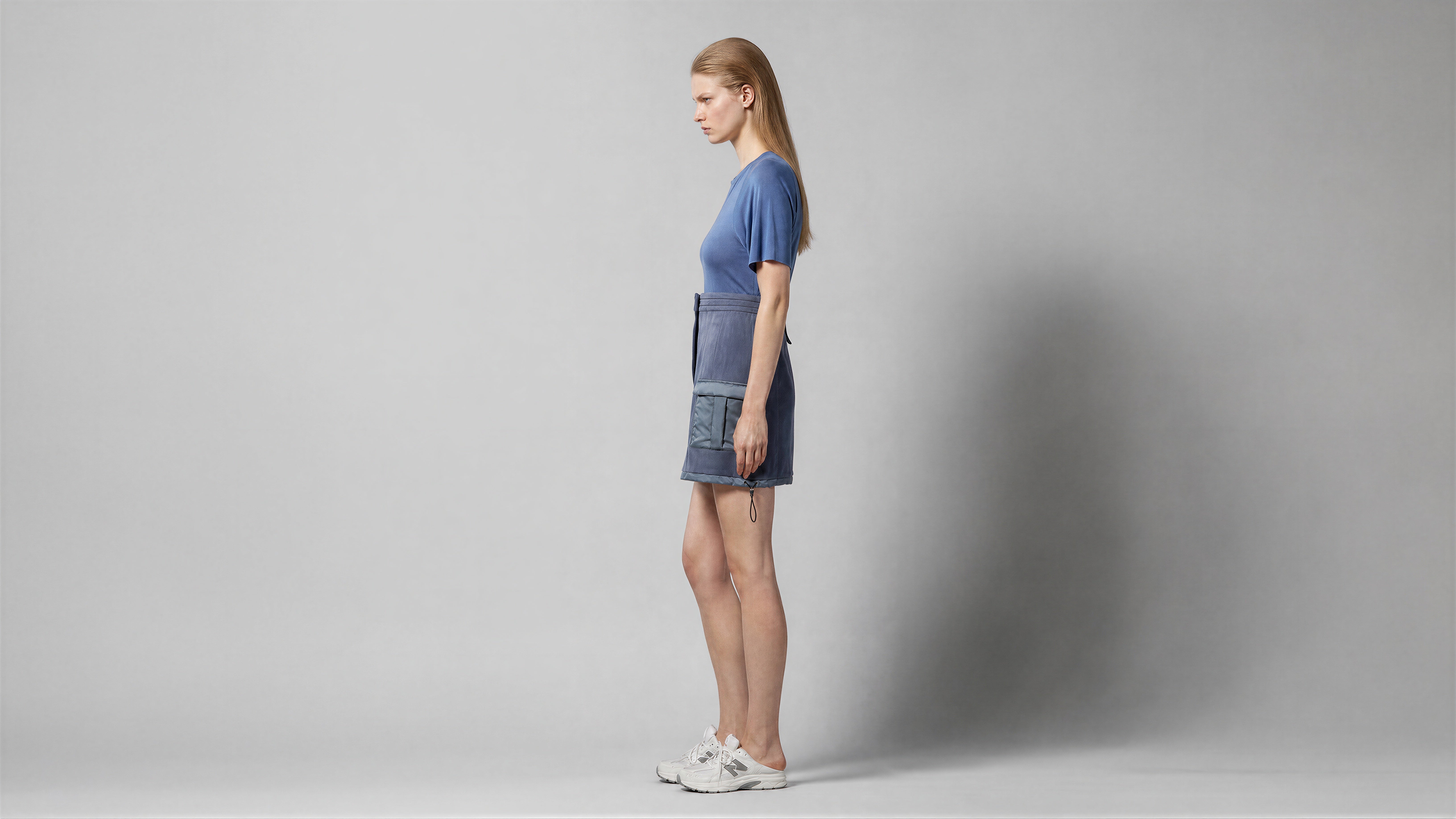 QUIET BLUE / MIDNIGHT PURPLE FUTURISTIC LINEN MINI SKIRT