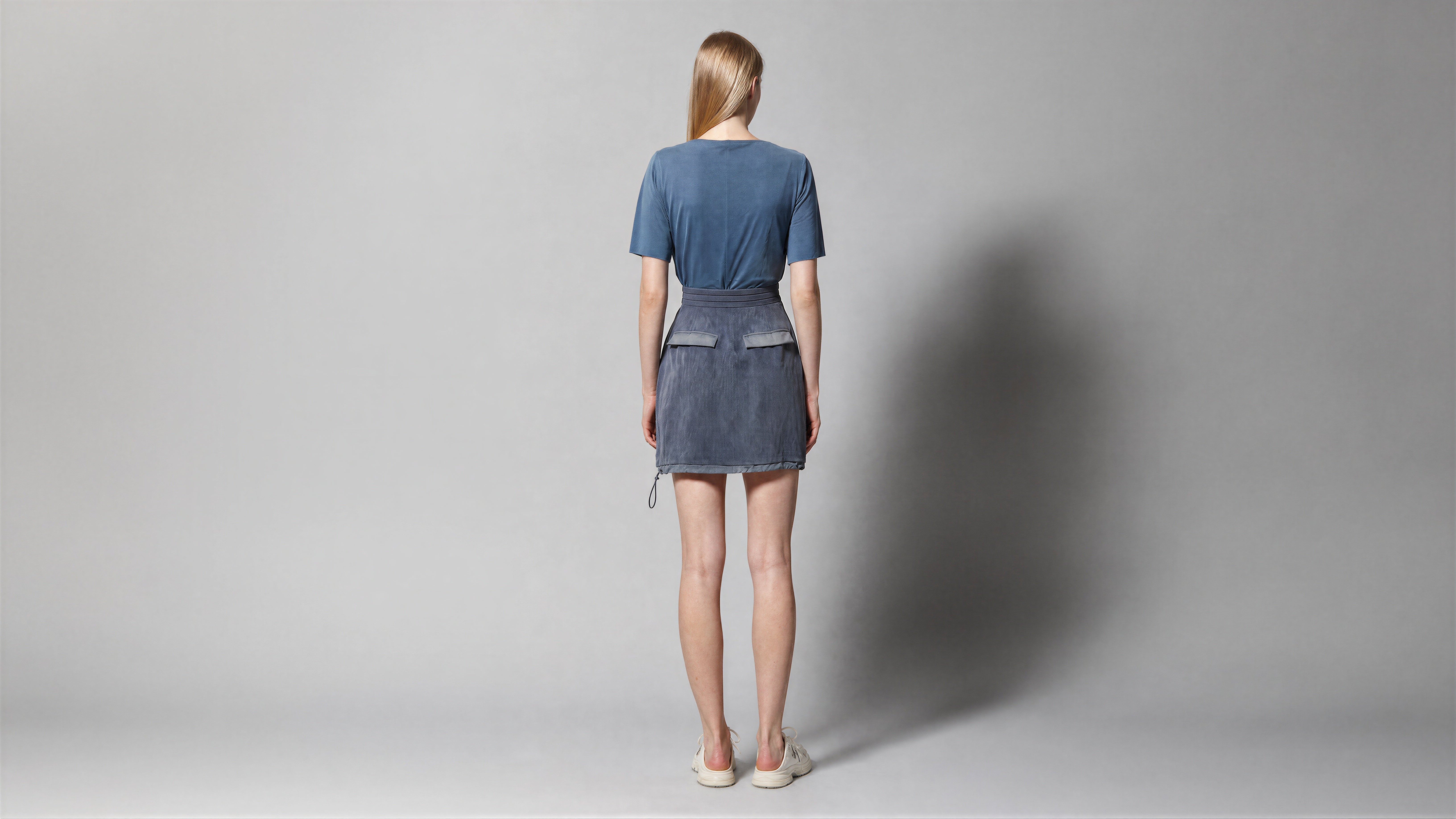 QUIET BLUE / MIDNIGHT PURPLE FUTURISTIC LINEN MINI SKIRT