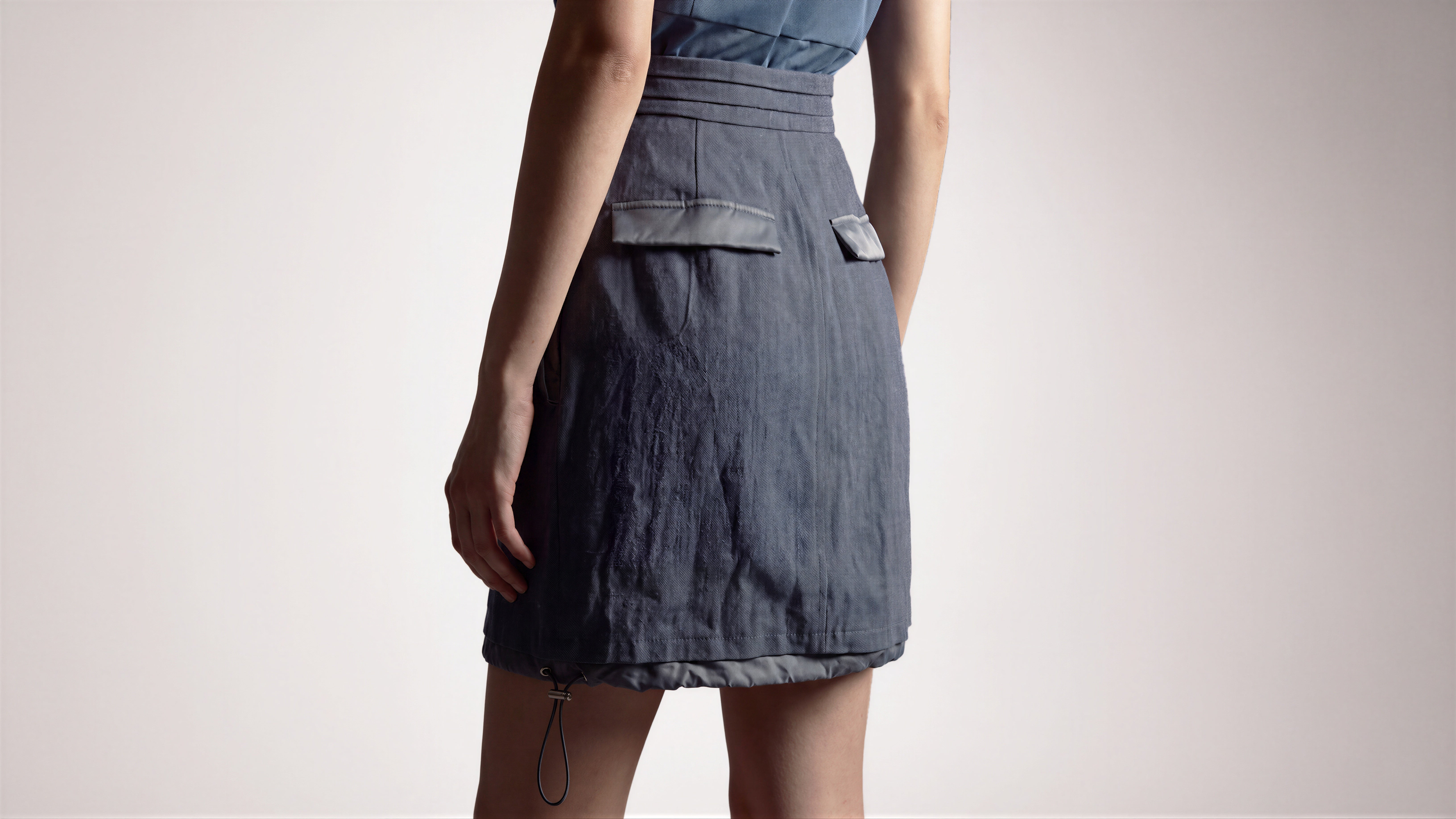 QUIET BLUE / MIDNIGHT PURPLE FUTURISTIC LINEN MINI SKIRT