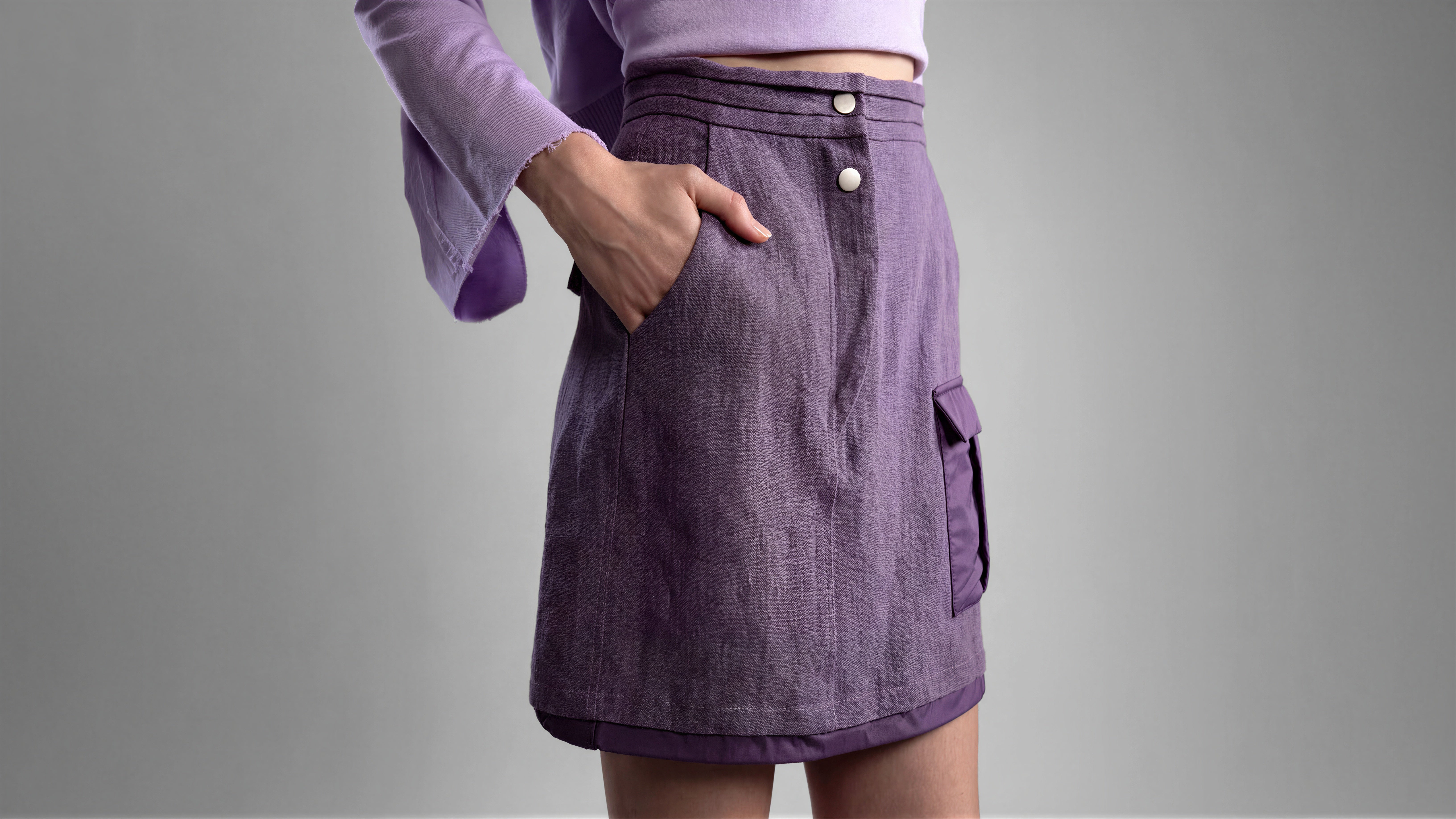 QUIET BLUE / MIDNIGHT PURPLE FUTURISTIC LINEN MINI SKIRT
