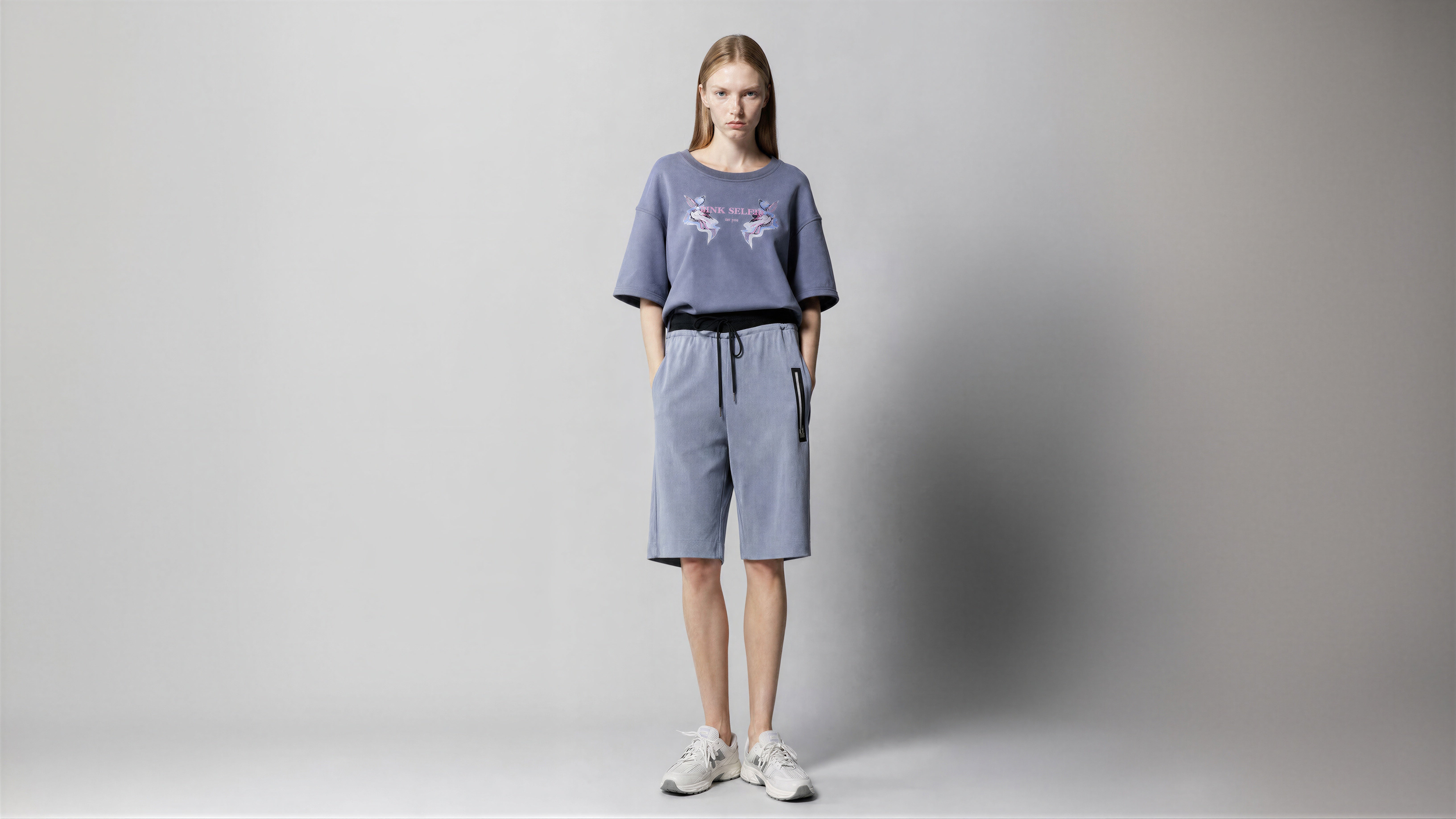 COOL GREY BLUE / COOL GREY BROWN LINEN CASUAL KNEE-LENGTH SHORTS