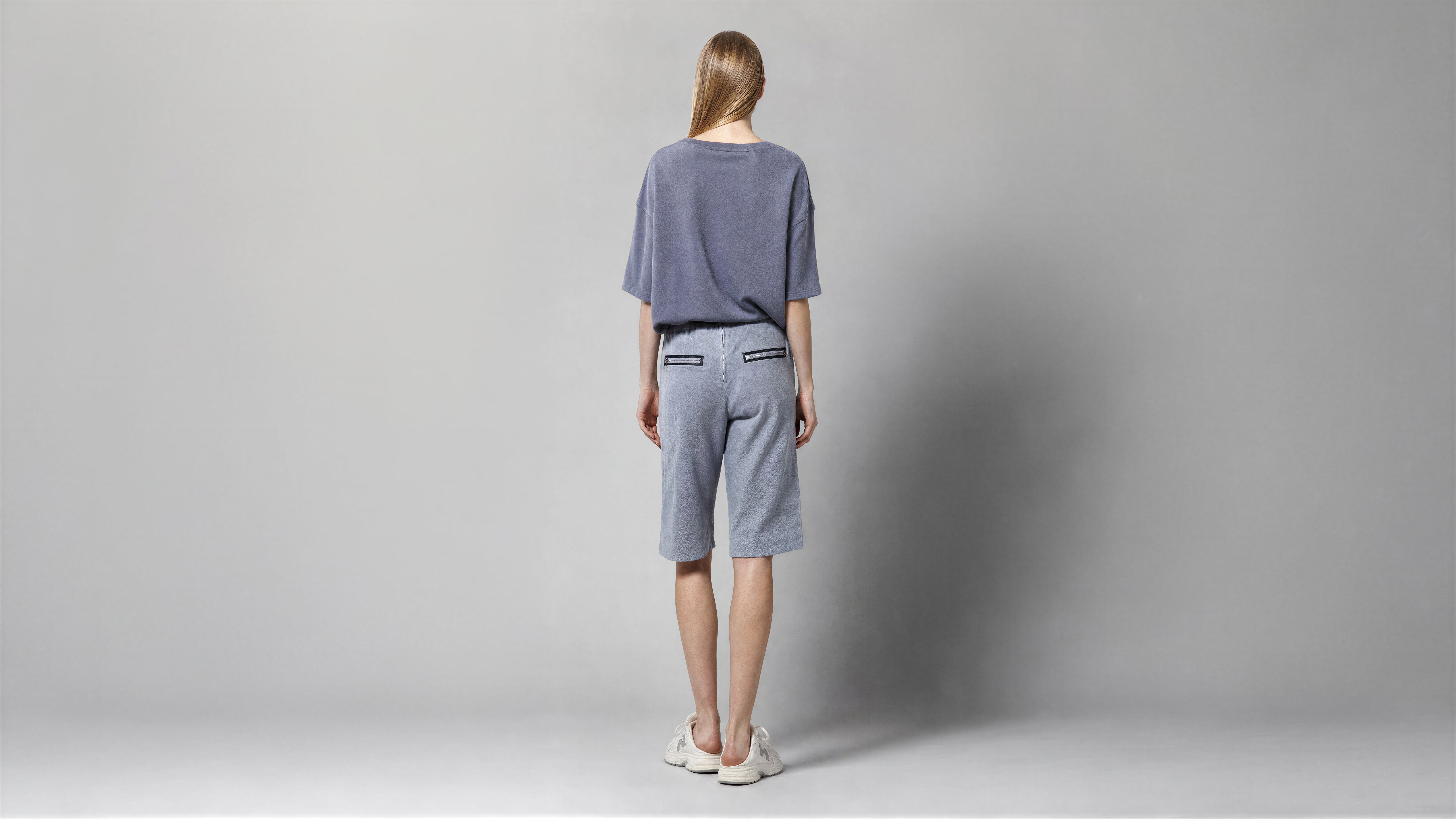COOL GREY BLUE / COOL GREY BROWN LINEN CASUAL KNEE-LENGTH SHORTS