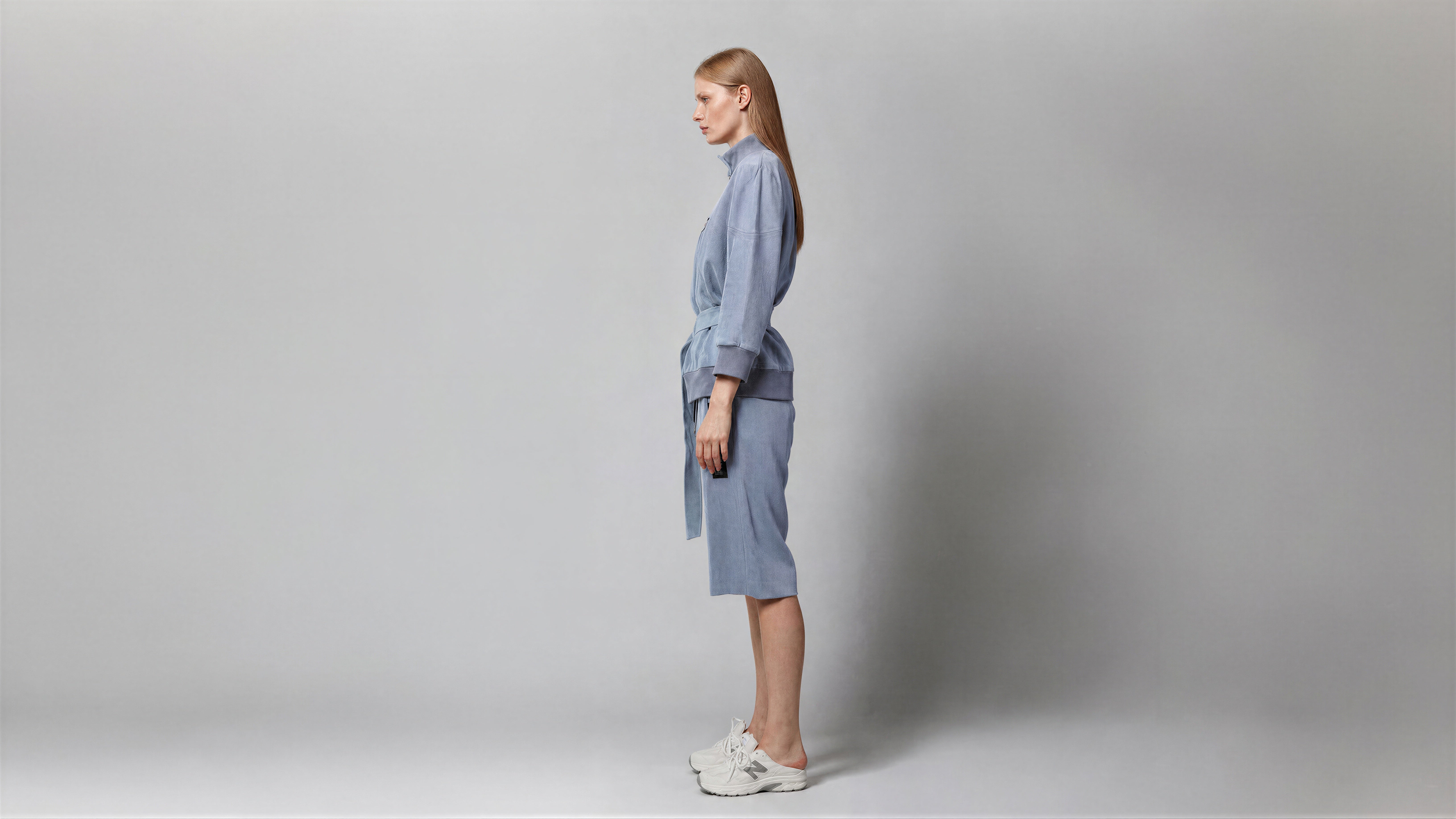 COOL GREY BLUE / COOL GREY BROWN LINEN CASUAL 3/4-SLEEVE JACKET
