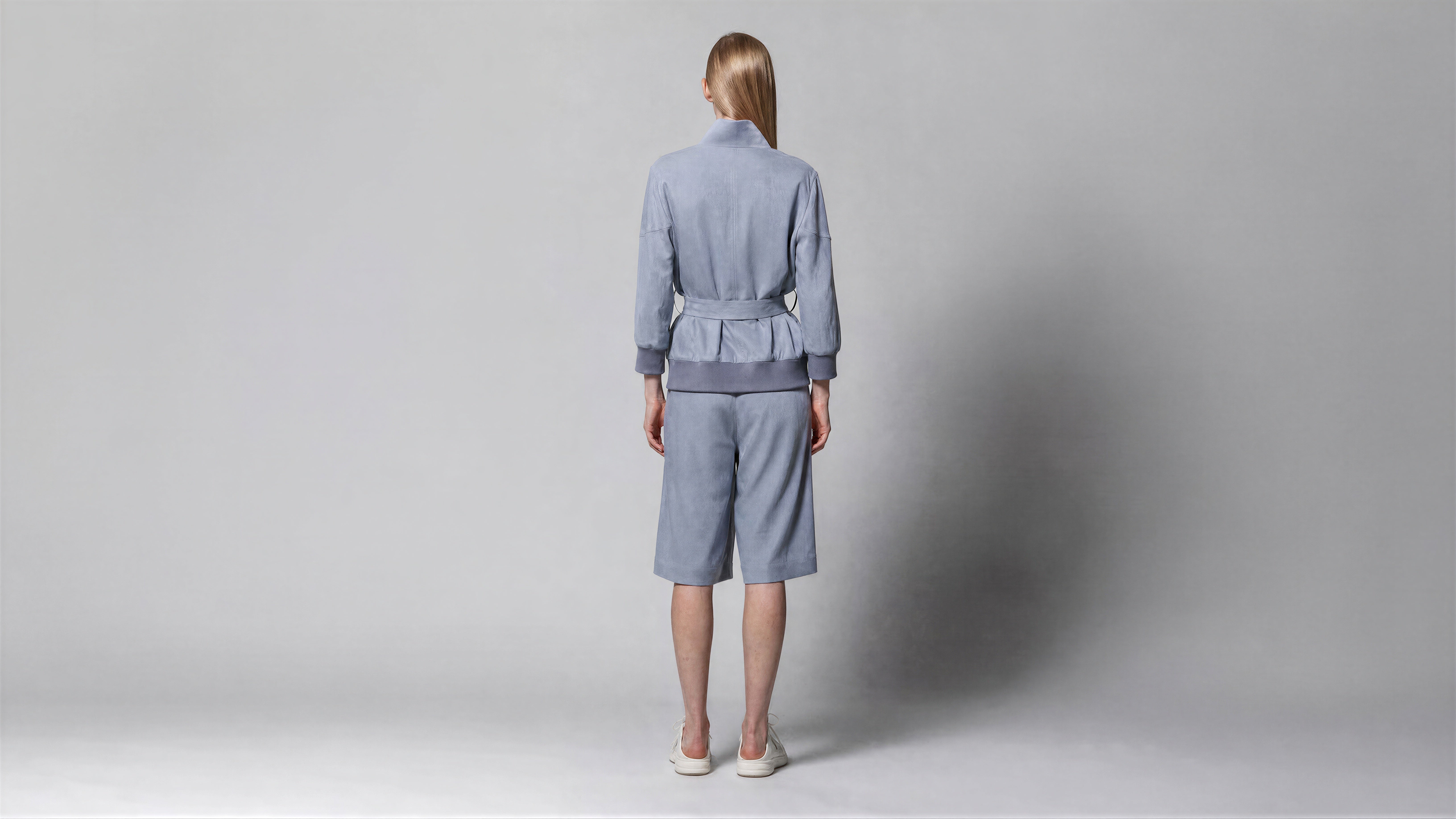 COOL GREY BLUE / COOL GREY BROWN LINEN CASUAL 3/4-SLEEVE JACKET