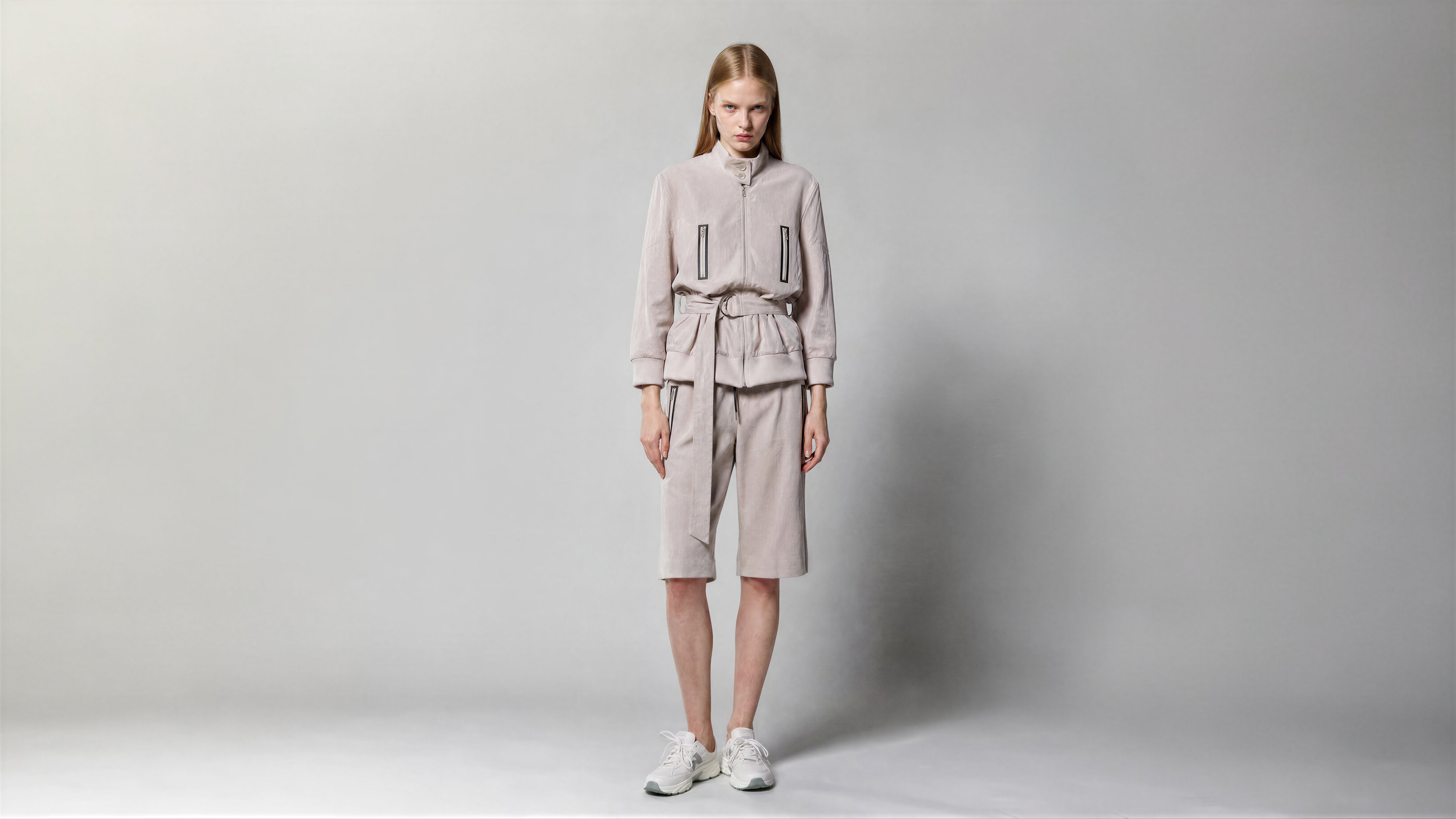 COOL GREY BLUE / COOL GREY BROWN LINEN CASUAL 3/4-SLEEVE JACKET