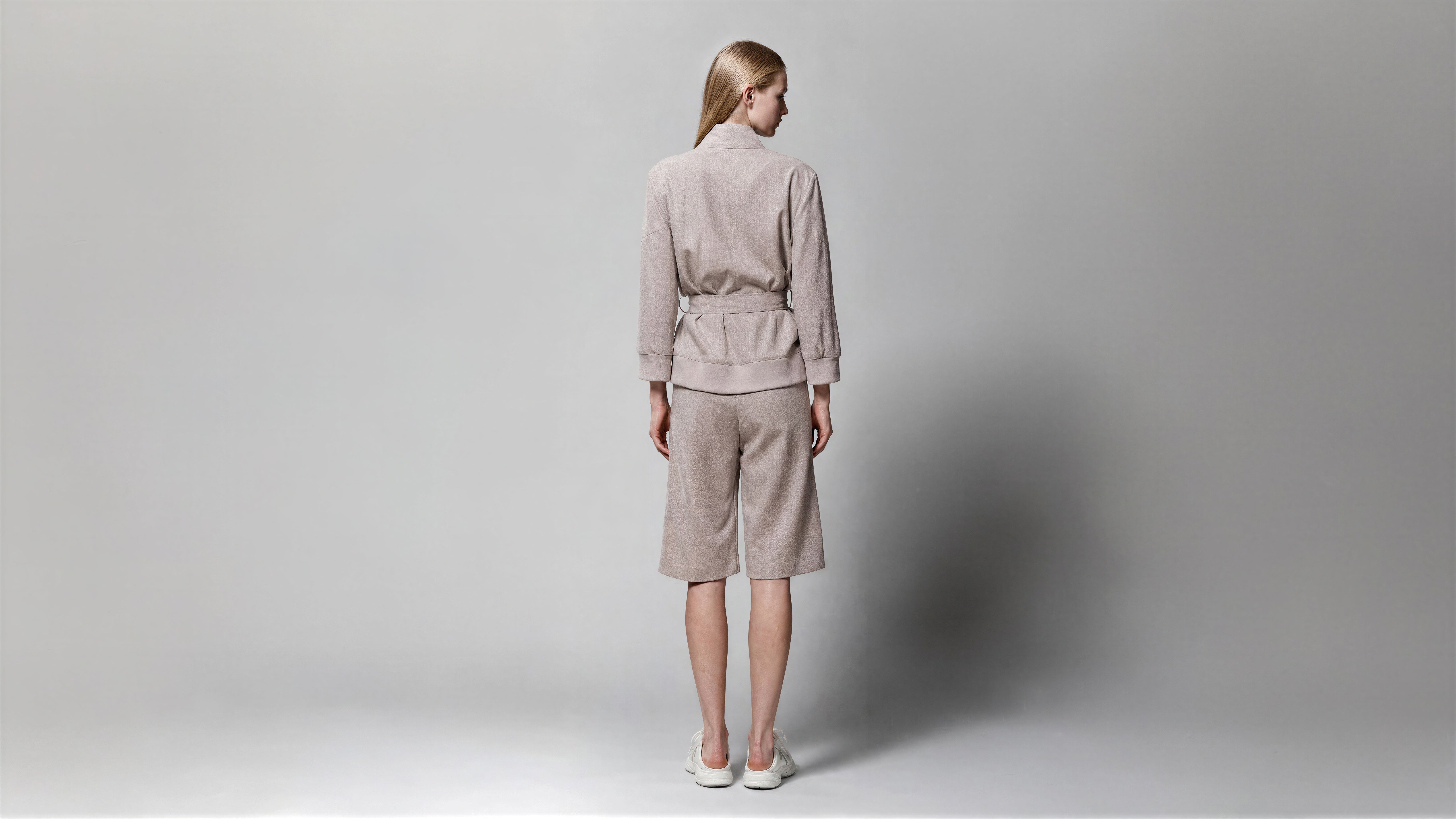 COOL GREY BLUE / COOL GREY BROWN LINEN CASUAL 3/4-SLEEVE JACKET