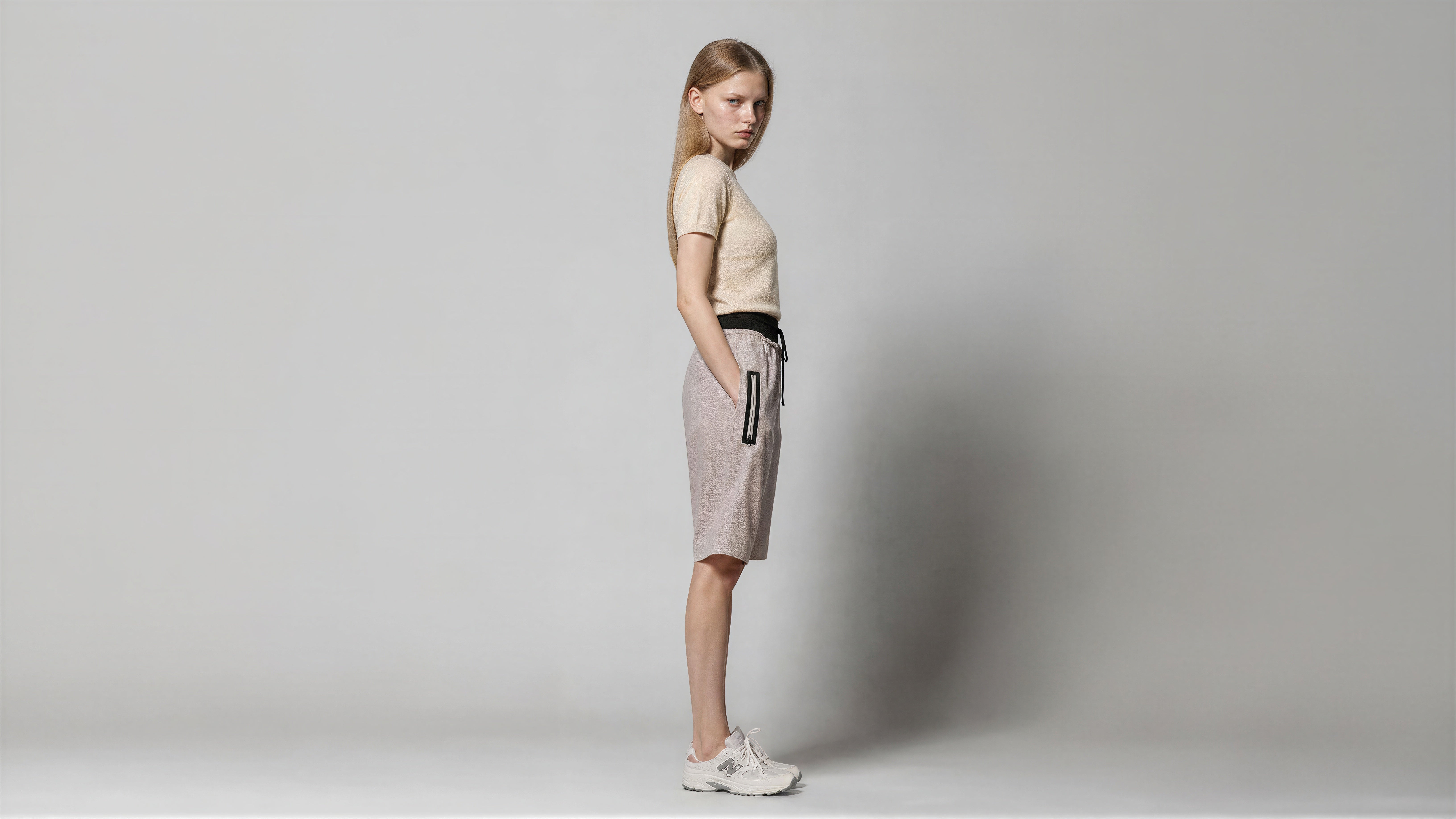 COOL GREY BLUE / COOL GREY BROWN LINEN CASUAL KNEE-LENGTH SHORTS
