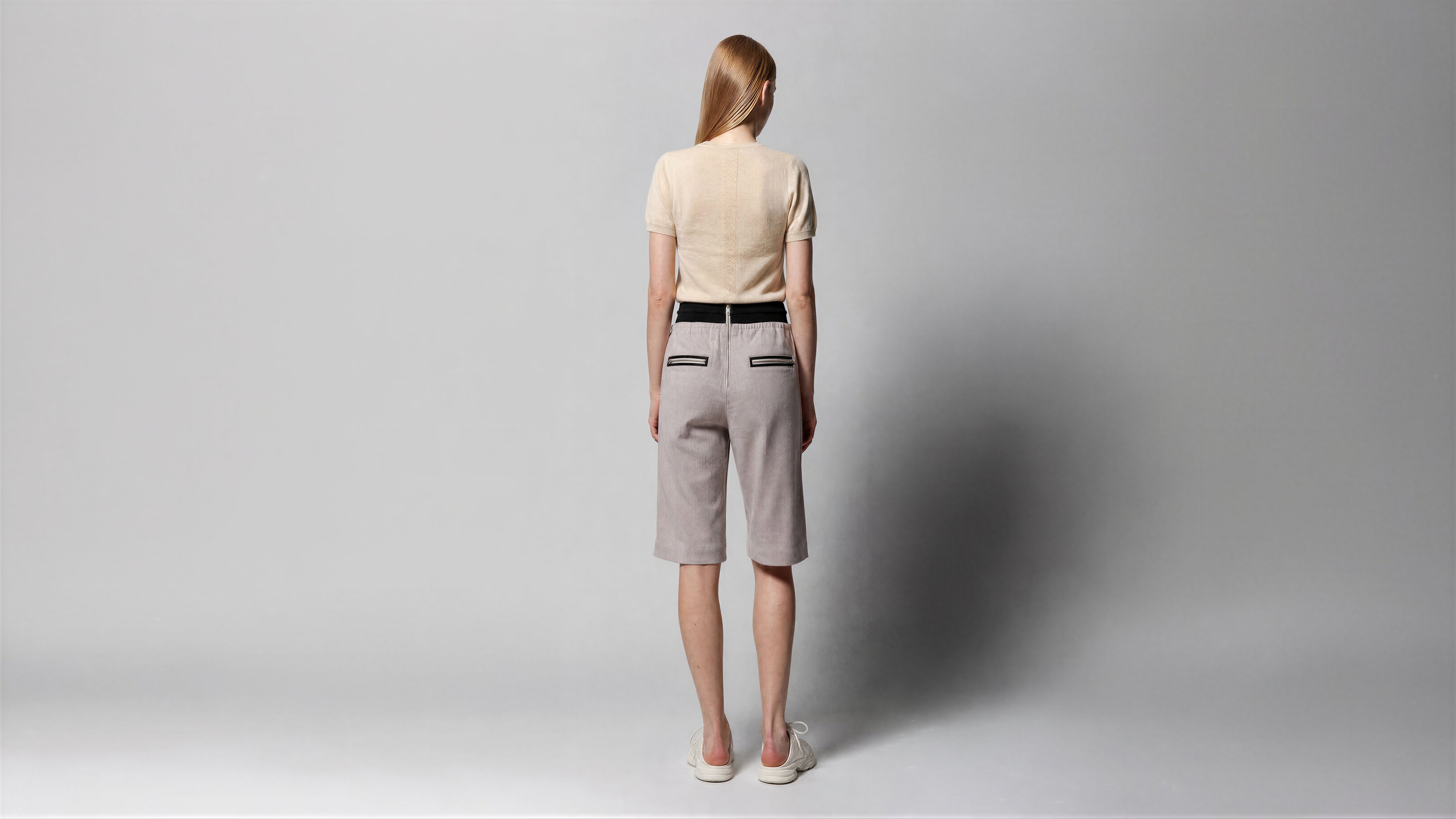 COOL GREY BLUE / COOL GREY BROWN LINEN CASUAL KNEE-LENGTH SHORTS