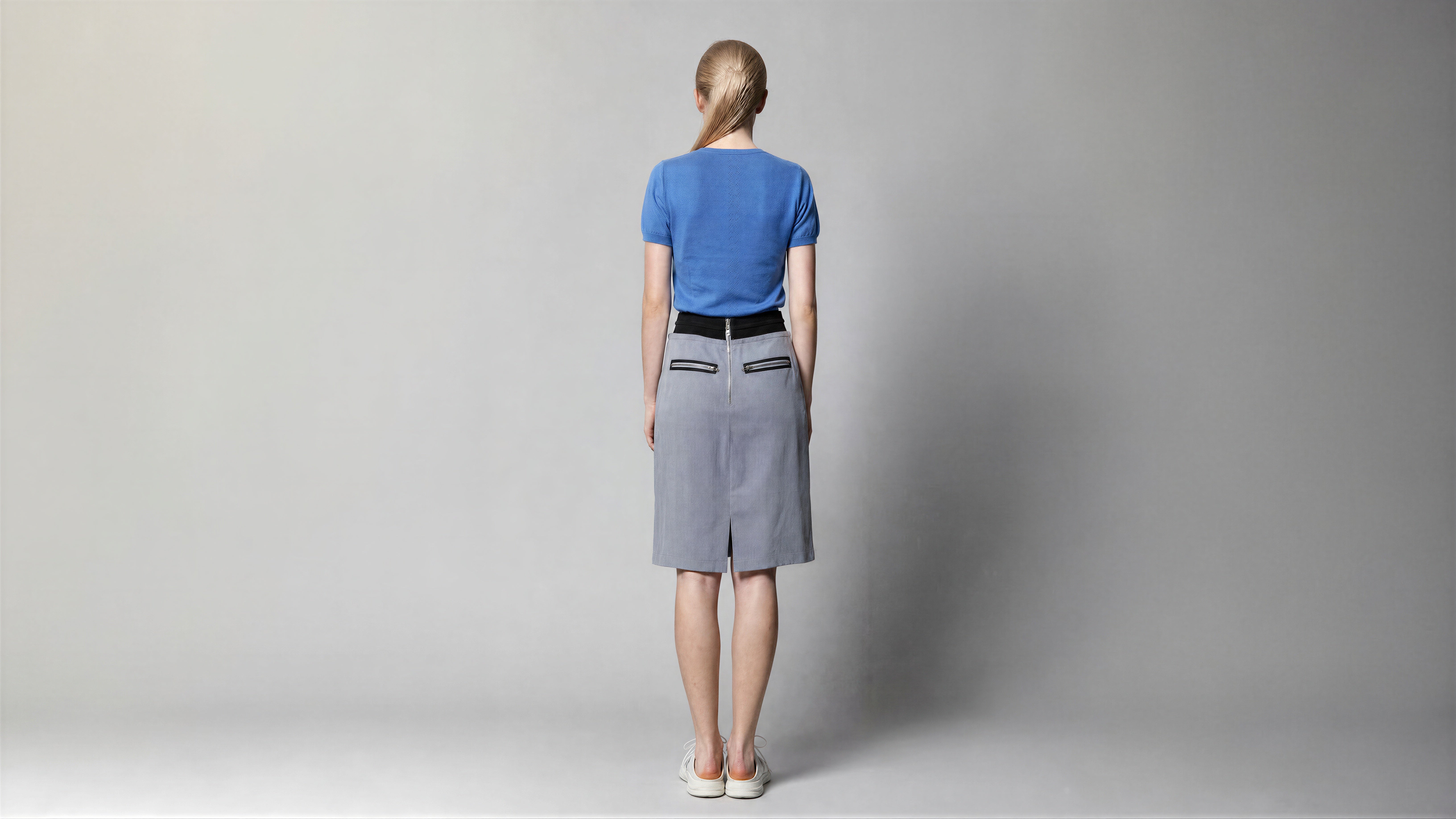 COOL GREY BLUE / COOL GREY BROWN LINEN CASUAL MIDI SKIRT