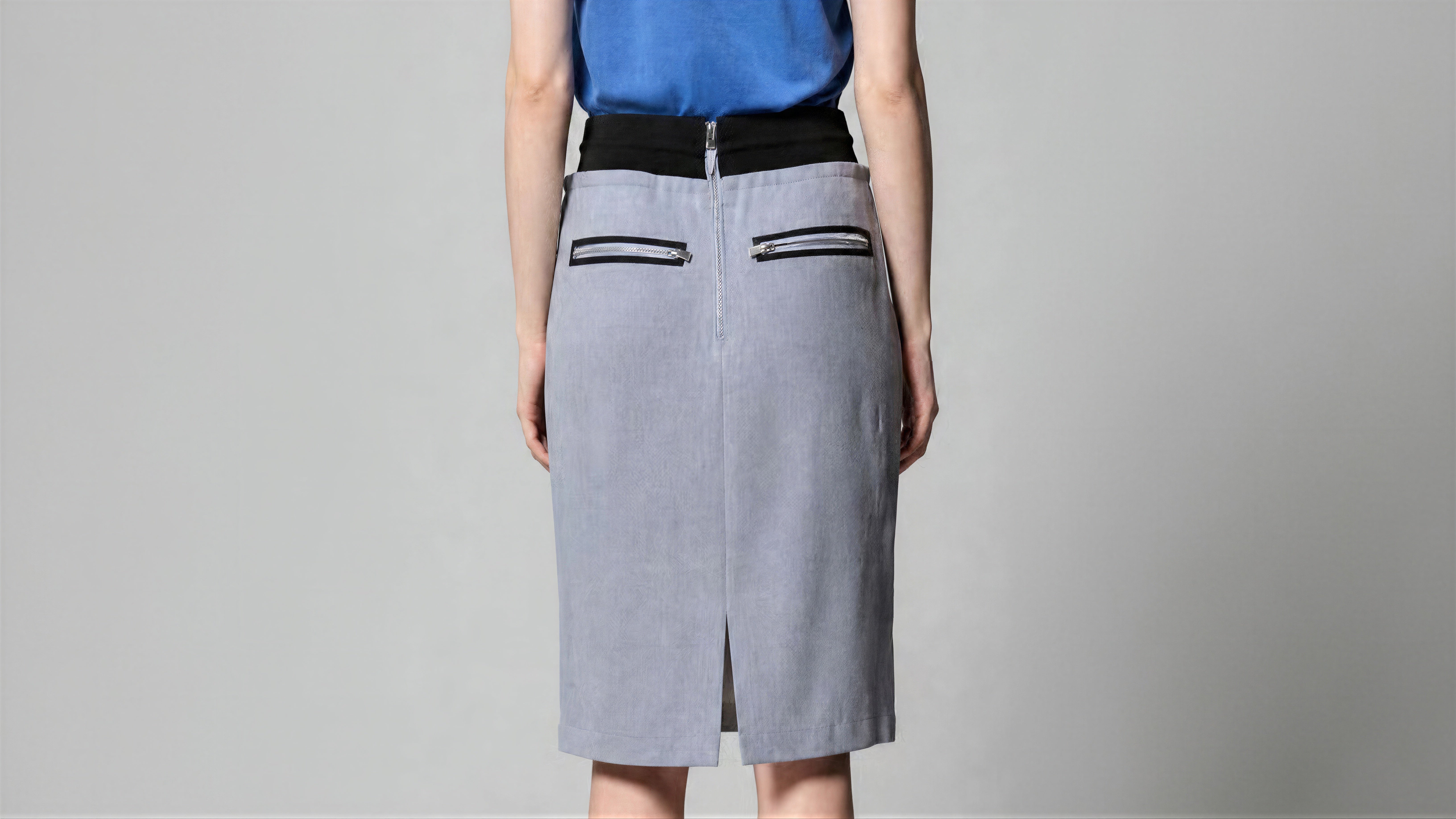 COOL GREY BLUE / COOL GREY BROWN LINEN CASUAL MIDI SKIRT