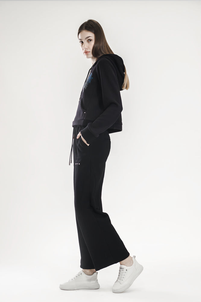 CHIC BLACK/MOON-GRAY COLOR-BLOCK CASUAL LONG PANTS