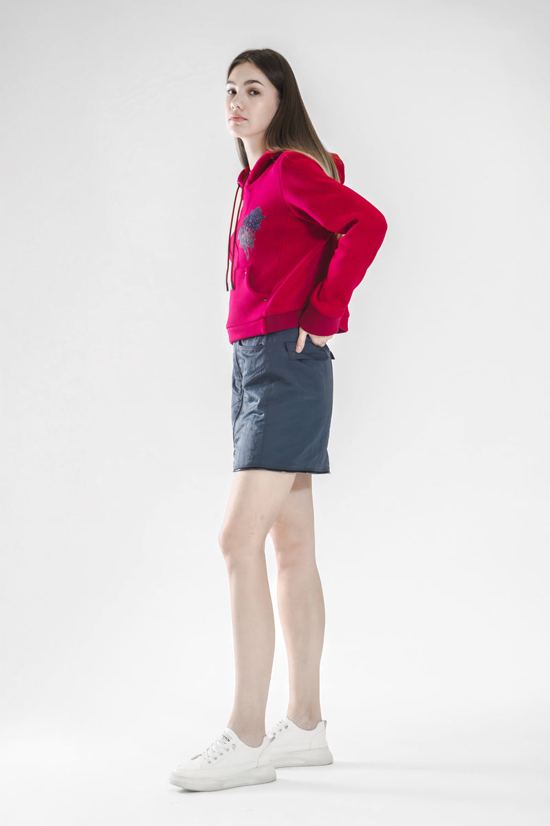  CHIC BLACK/PEACH PINK FLEECE CROPPED SWEATSHIRT