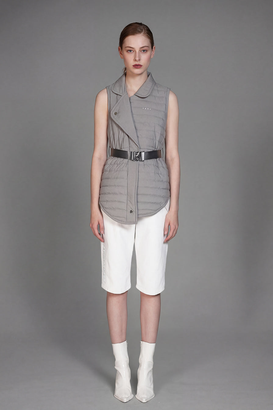 
                  
                    GREY/WHITE QUILTED TRENCH BELTED VEST JACKET
                  
                