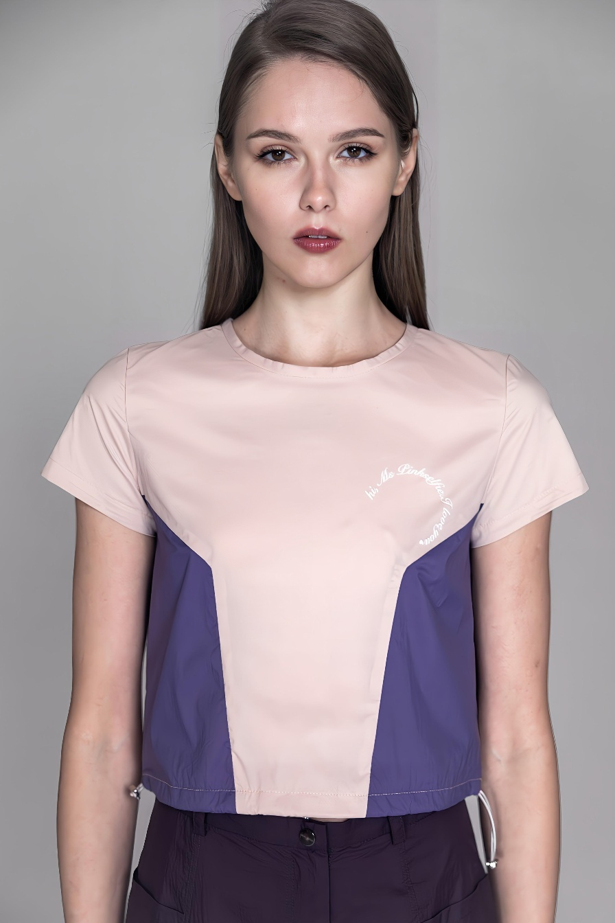 LOTUS PINK COLOR-BLOCK CASUAL CROP TOP